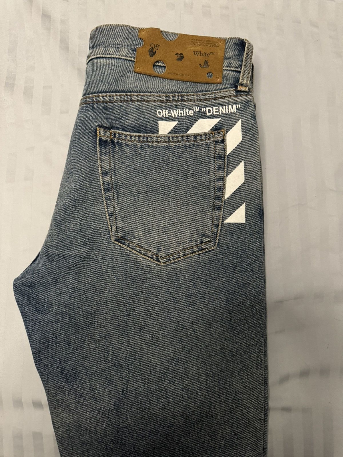 image of Off White Off-White Distress Skinny Blue Jeans, Men's (Size 31)