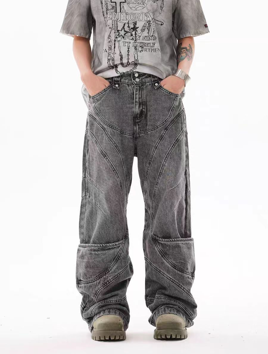 Deconstructed vintage washed distressed baggy casual jeans