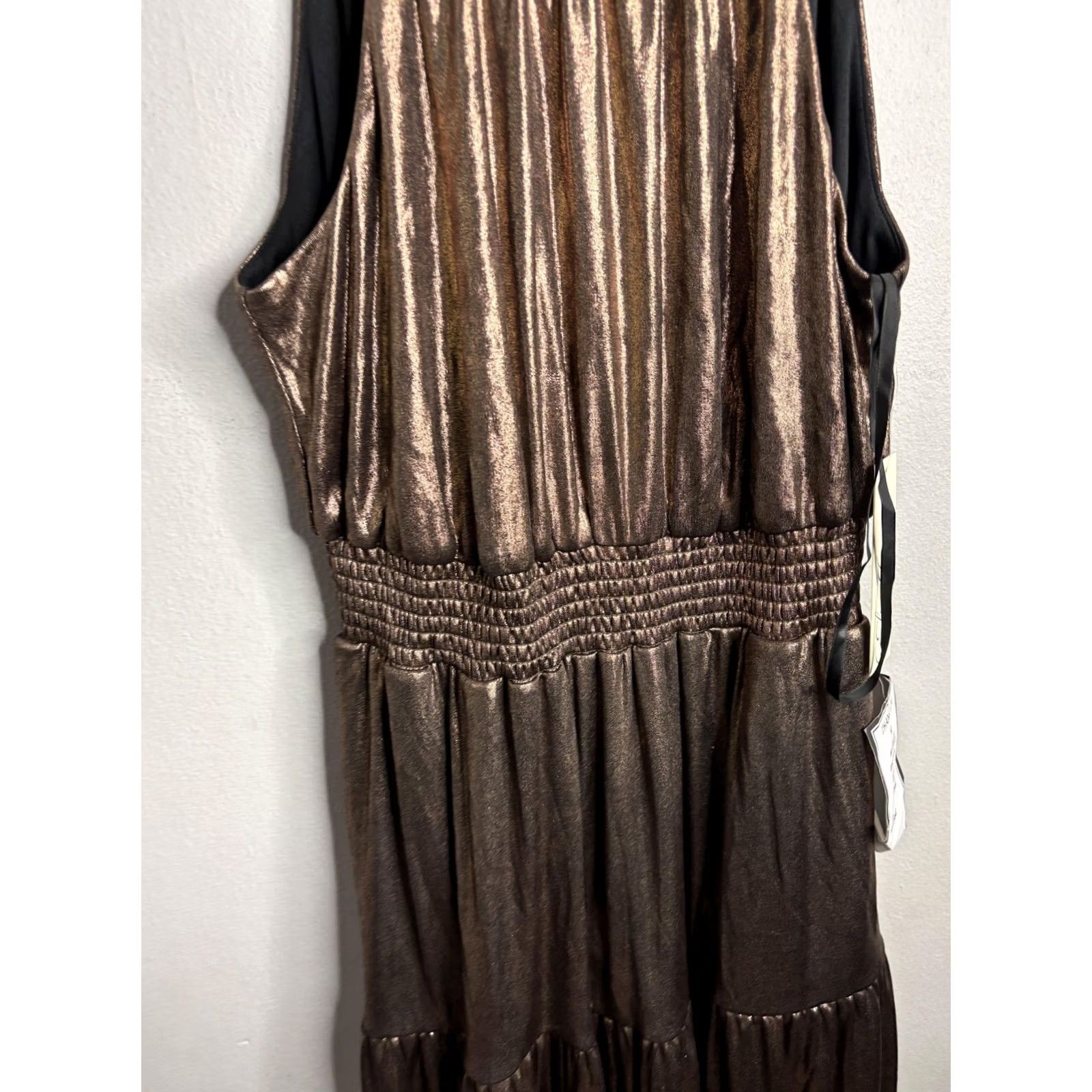 Vintage Eliza J Dress Womens 10 Bronze Metallic Halter Maxi Tiered Evening Gown Size L / US 10 / IT 46 - 2 Thumbnail