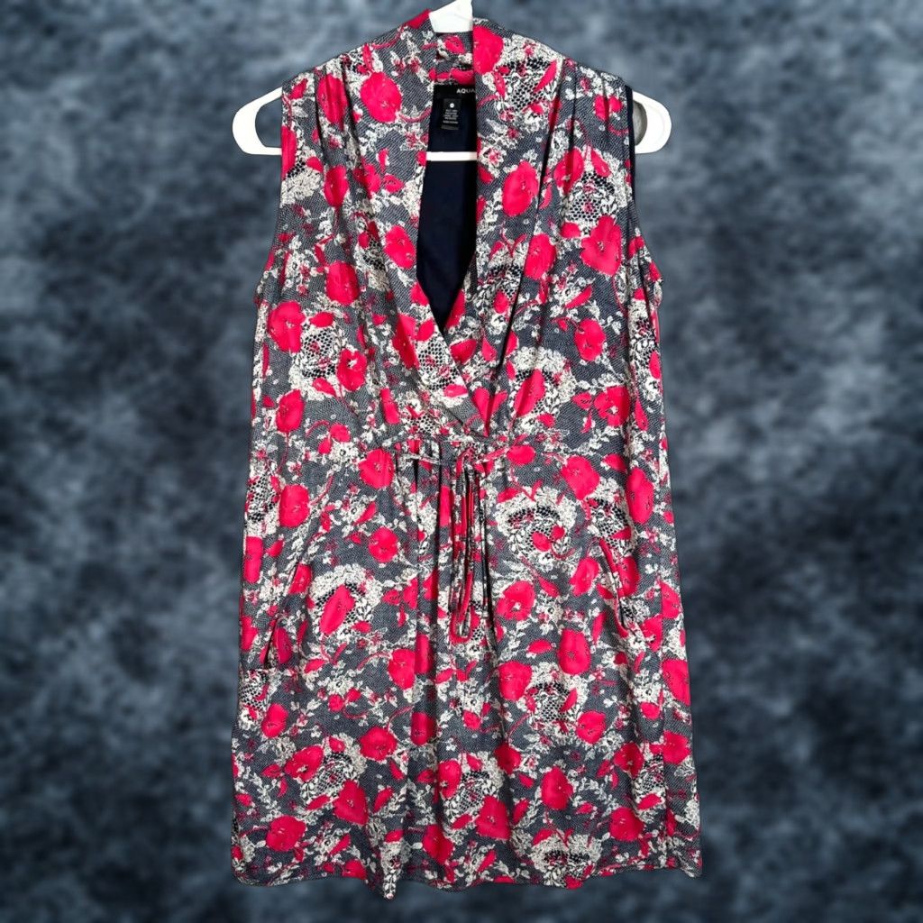 AQUA Aqua Pink Floral Sleeveless Mini Dress Womens Size XS V-Neck Ruffle Summer Spring Casual Short Dress - Womens XS Aqua Floral Sleeveless Pink Grey Size XS / US 0-2 / IT 36-38 - 1 Thumbnail