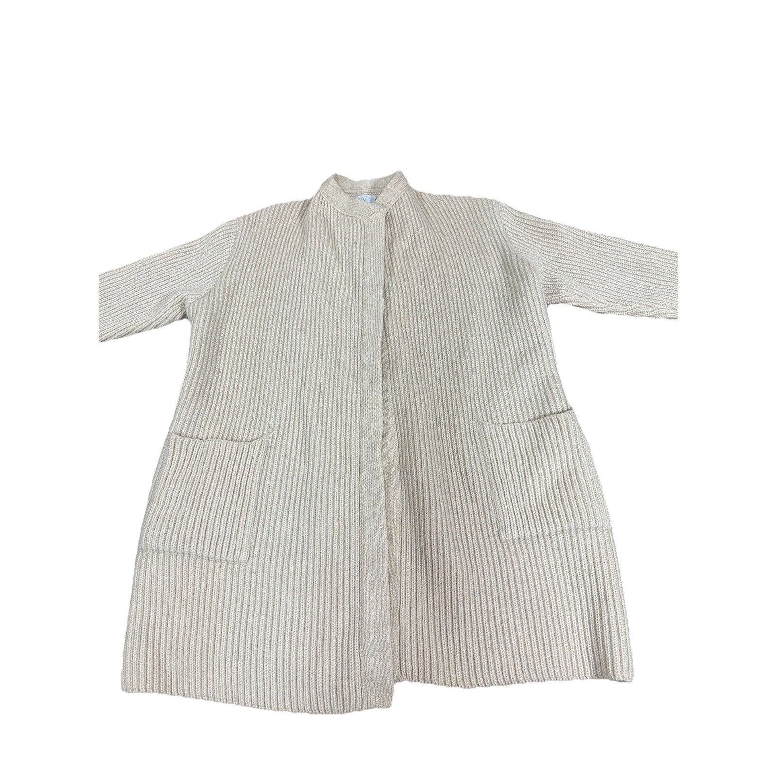Other Vintage Women’s Beige Ribbed Knit Long Sleeve Cardigan Duste Size XS / US 0-2 / IT 36-38 - 2 Thumbnail