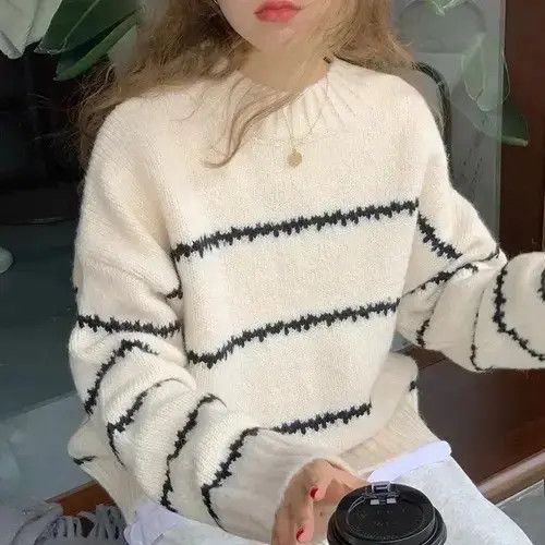 Japanese Brand Autumn Winter Sweater Women Knitted Shirts Warm Stiped Size ONE SIZE - 1 Thumbnail