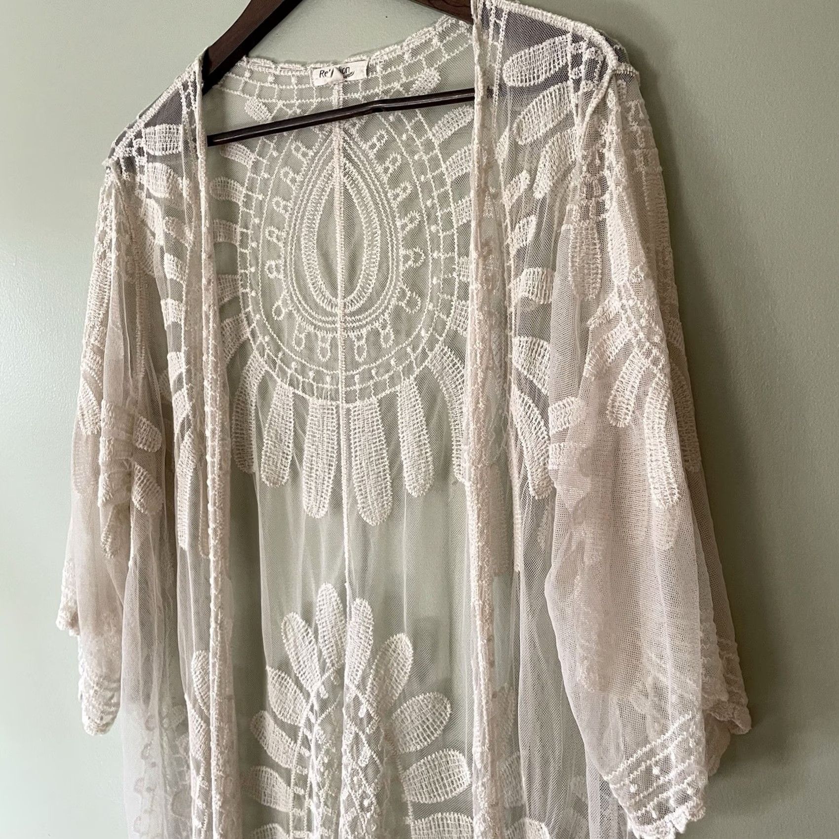 Vintage VINTAGE Rebellion Again Cream Embroidered Sheer Lace Duster Kimono M Women's Shirt? Size M / US 6-8 / IT 42-44 - 4 Thumbnail