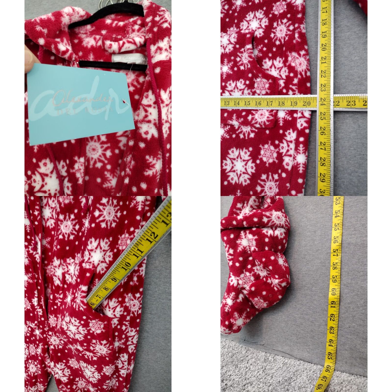 Vintage Alexander Del Rossa Women's Fleece One Piece One Zee Pajamas Footed Red/White S Size ONE SIZE - 8 Thumbnail