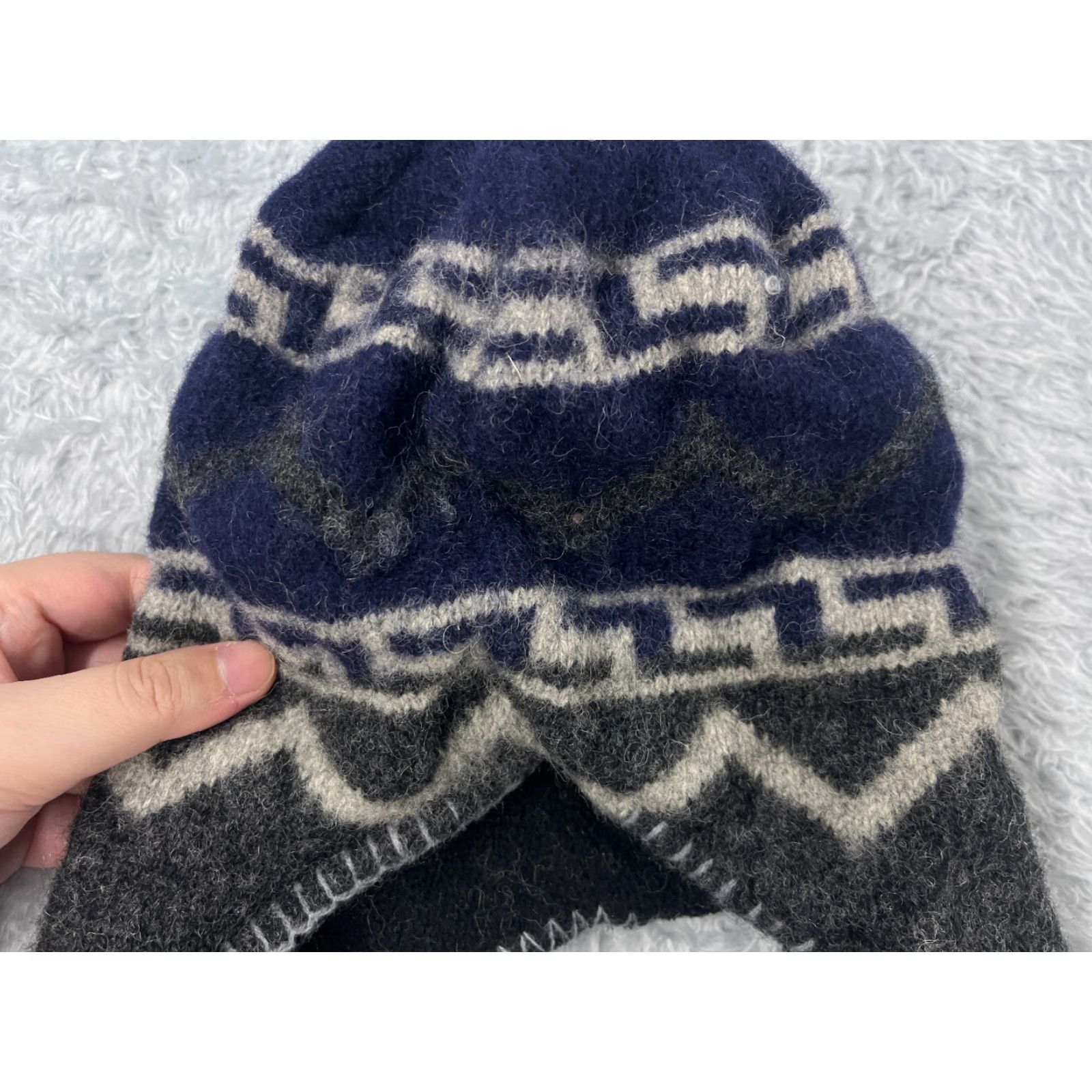 Walmart Beannie Toque Beanie Knit Geometric Blue Gray Mens One Size Lined Wool Nylon Polyester Acrylic Clothing Hat Size ONE SIZE - 3 Thumbnail