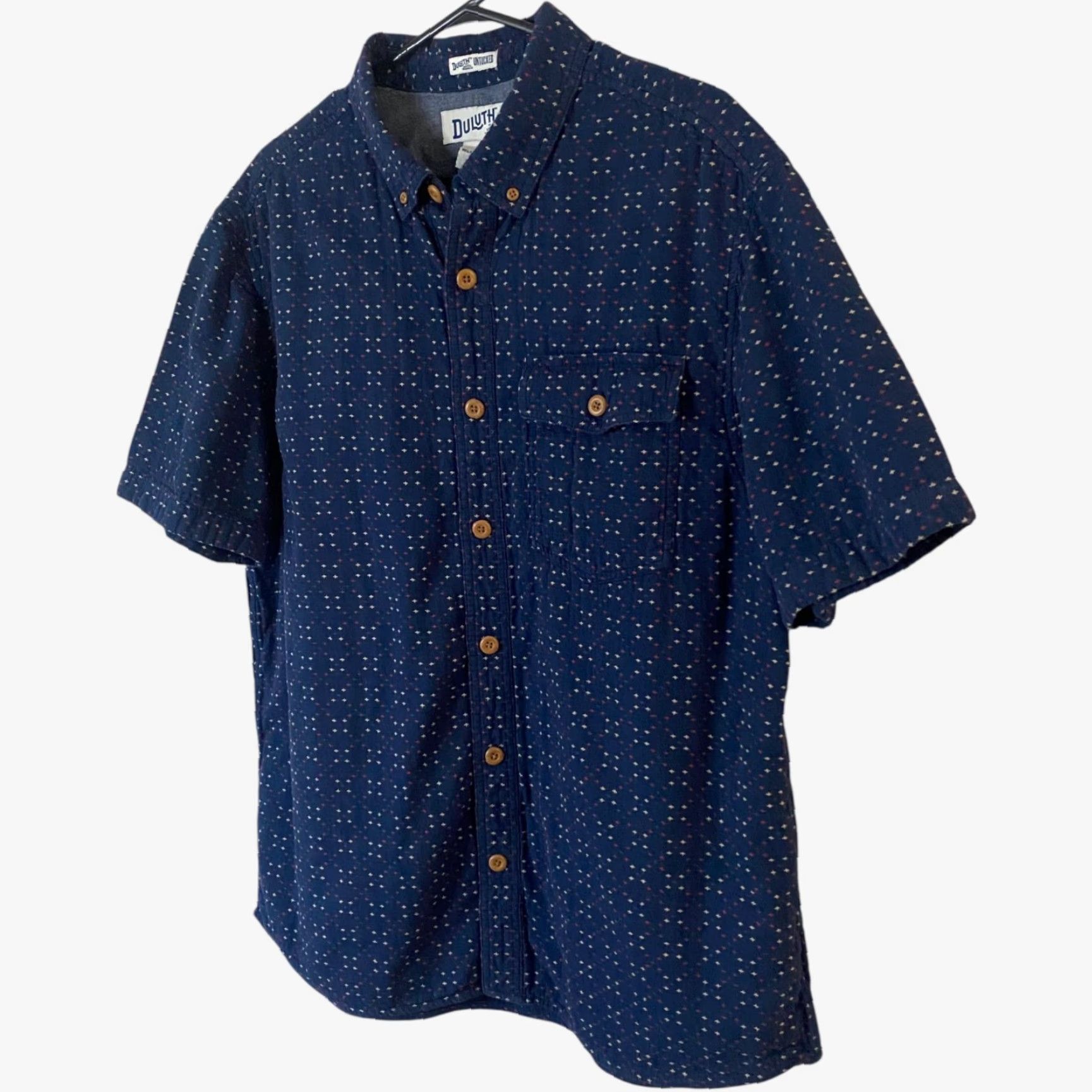 Vintage DULUTH Relaxed Fit Indigo Button-Up Shirt Men's Large Short Sleeve Geometric Blue Outdoor Classic Size US L / EU 52-54 / 3 - 2 Thumbnail