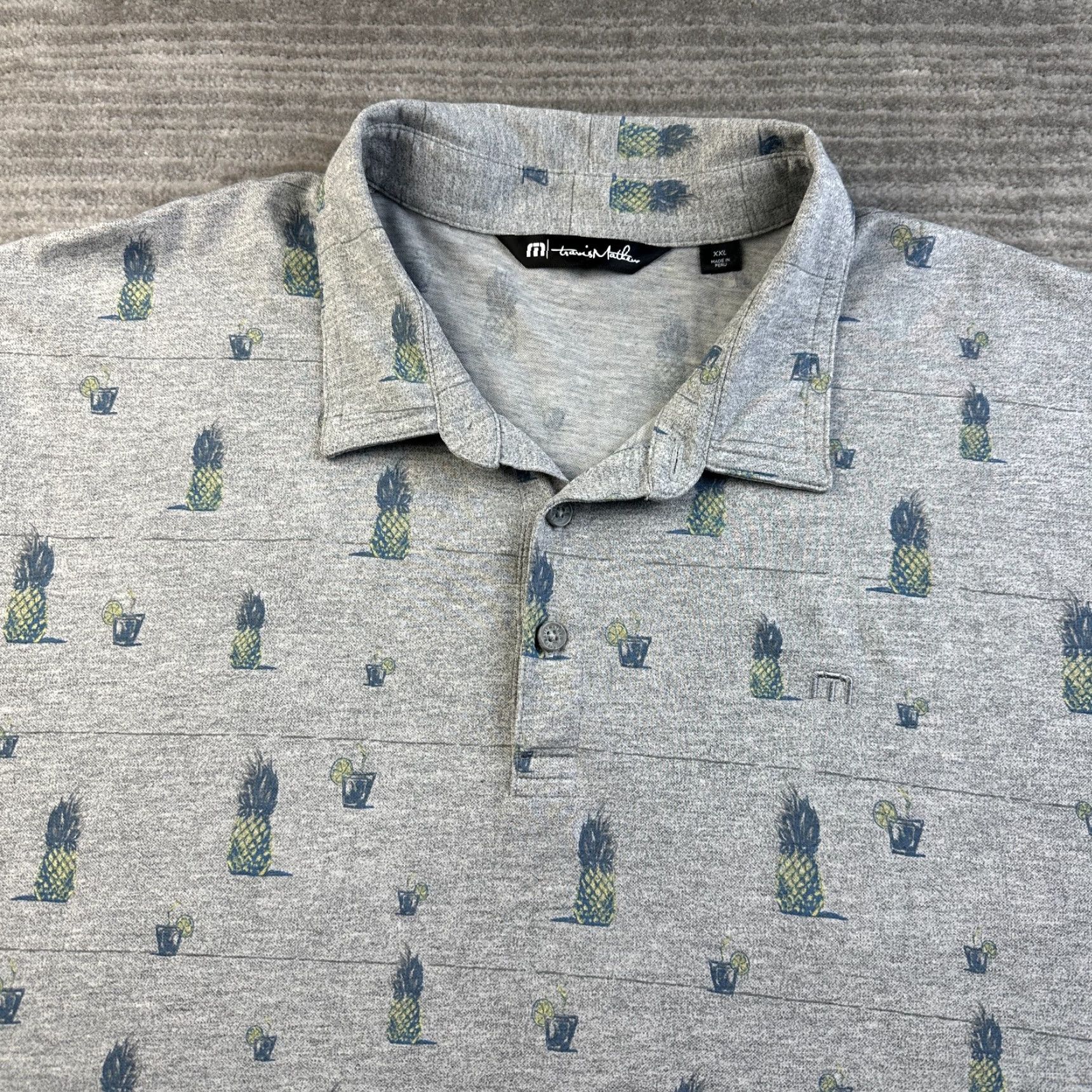 TravisMathew Travis Mathew Polo Shirt Mens 2XL Gray All Over Print Golf Performance Shirt Size US XXL / EU 58 / 5 - 3 Thumbnail