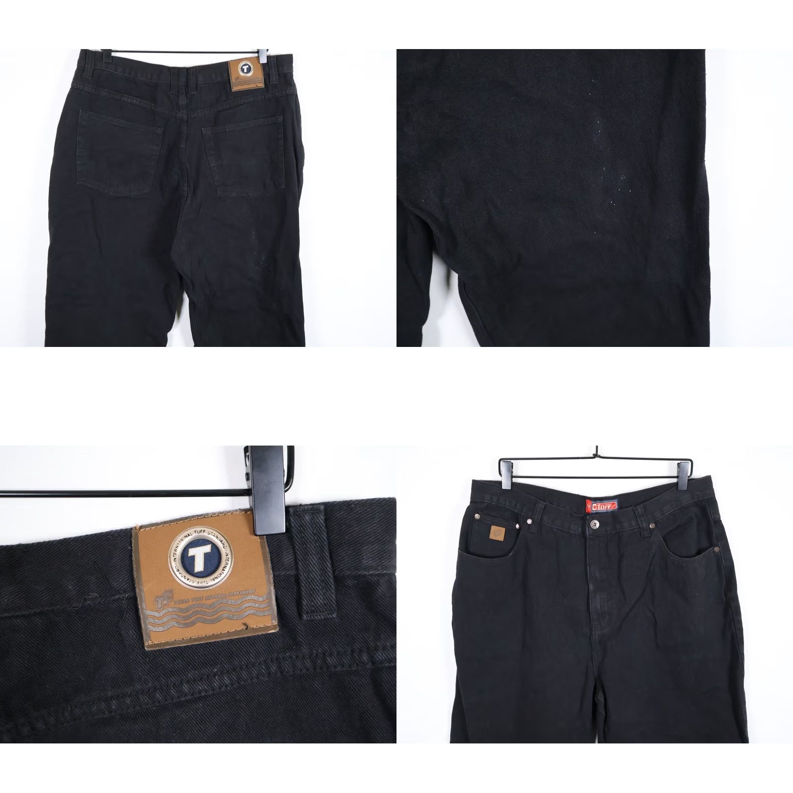 Vintage VTG Tuff Jeans Baggy Fit 34 28 Black Denim 90s Grunge Men’s 34 x 28 Relaxed High Rise 5-Pocket Zip Fly Cotton Ramie Blend Inseam 28 Size US 35 - 9 Thumbnail