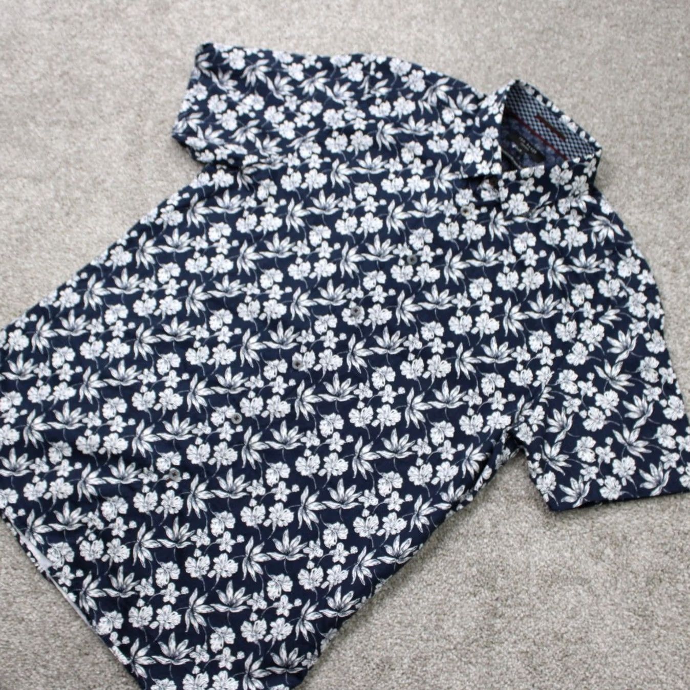 Ted Baker Ted Baker London Shirt Mens 4 Blue Floral 100% Cotton Short Sleeve Button Down Size US S / EU 44-46 / 1 - 3 Thumbnail