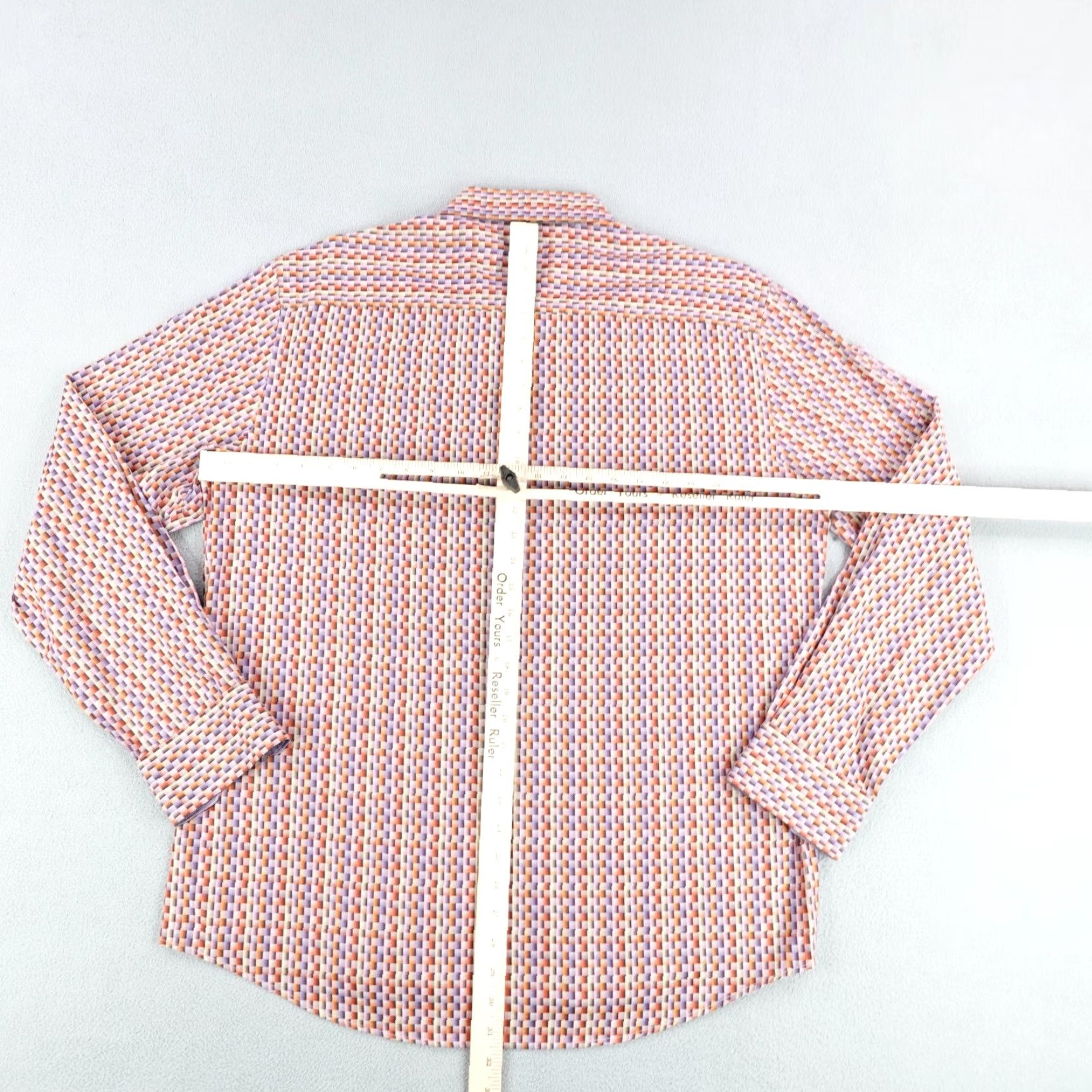 BUGATCHI VINTAGE Bugatchi Uomo Shirt Mens XL Purple Red Block Print Button Up Shaped Fit Cotton Size US XL / EU 56 / 4 - 6 Thumbnail