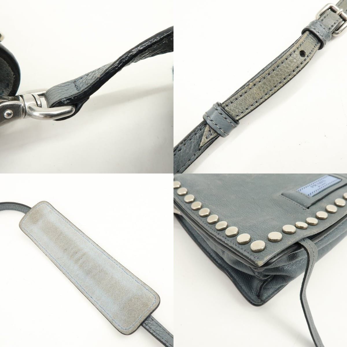 Prada Prada Etiquette Studded Calfskin Shoulder Bag Gray Size ONE SIZE - 4 Thumbnail