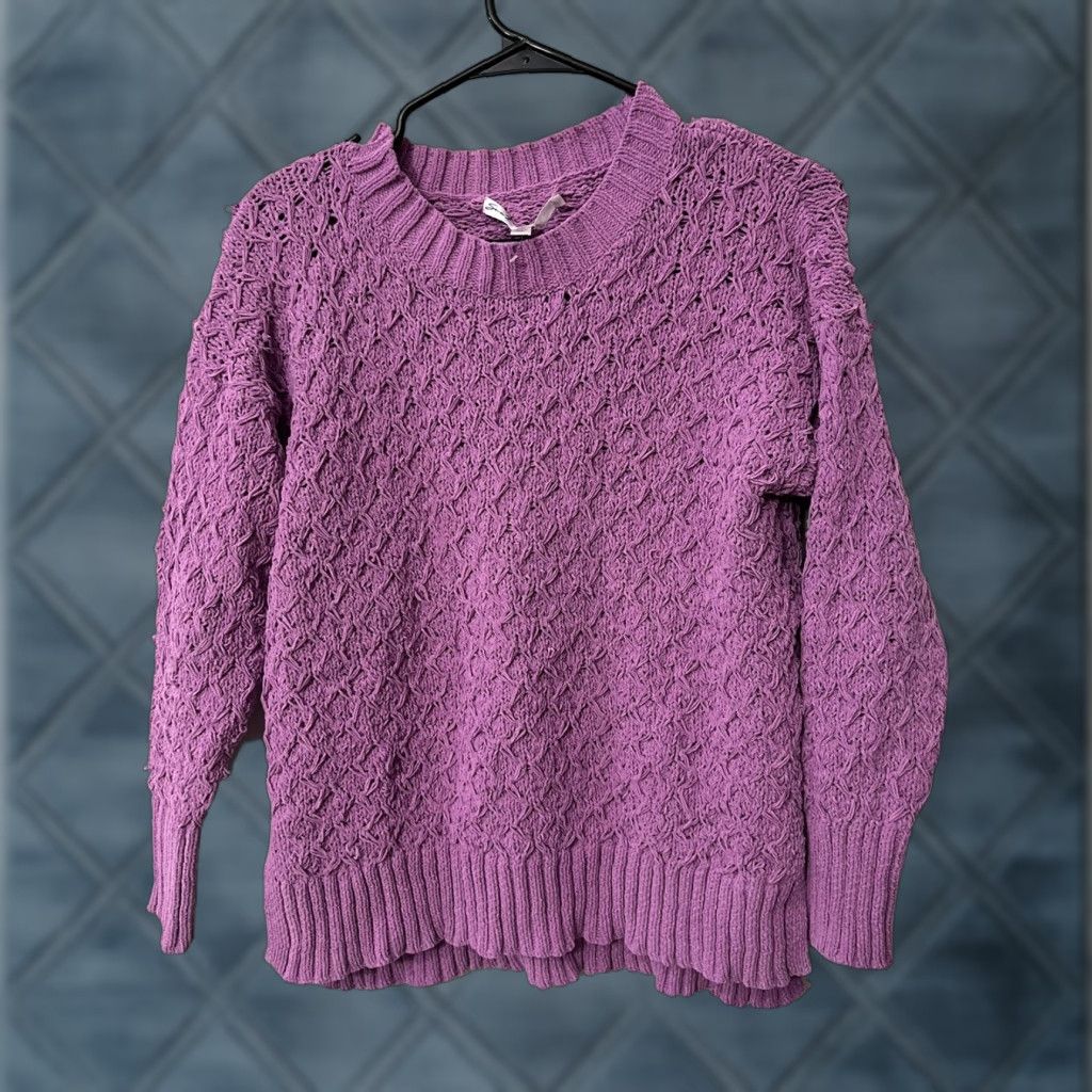 Vintage Seven7 Women's Purple Chenille Sweater Size S Small Open-Knit Crew Neck Pullover Knit Solid Long Sleeve Polyester Size S / US 4 / IT 40 - 1 Thumbnail