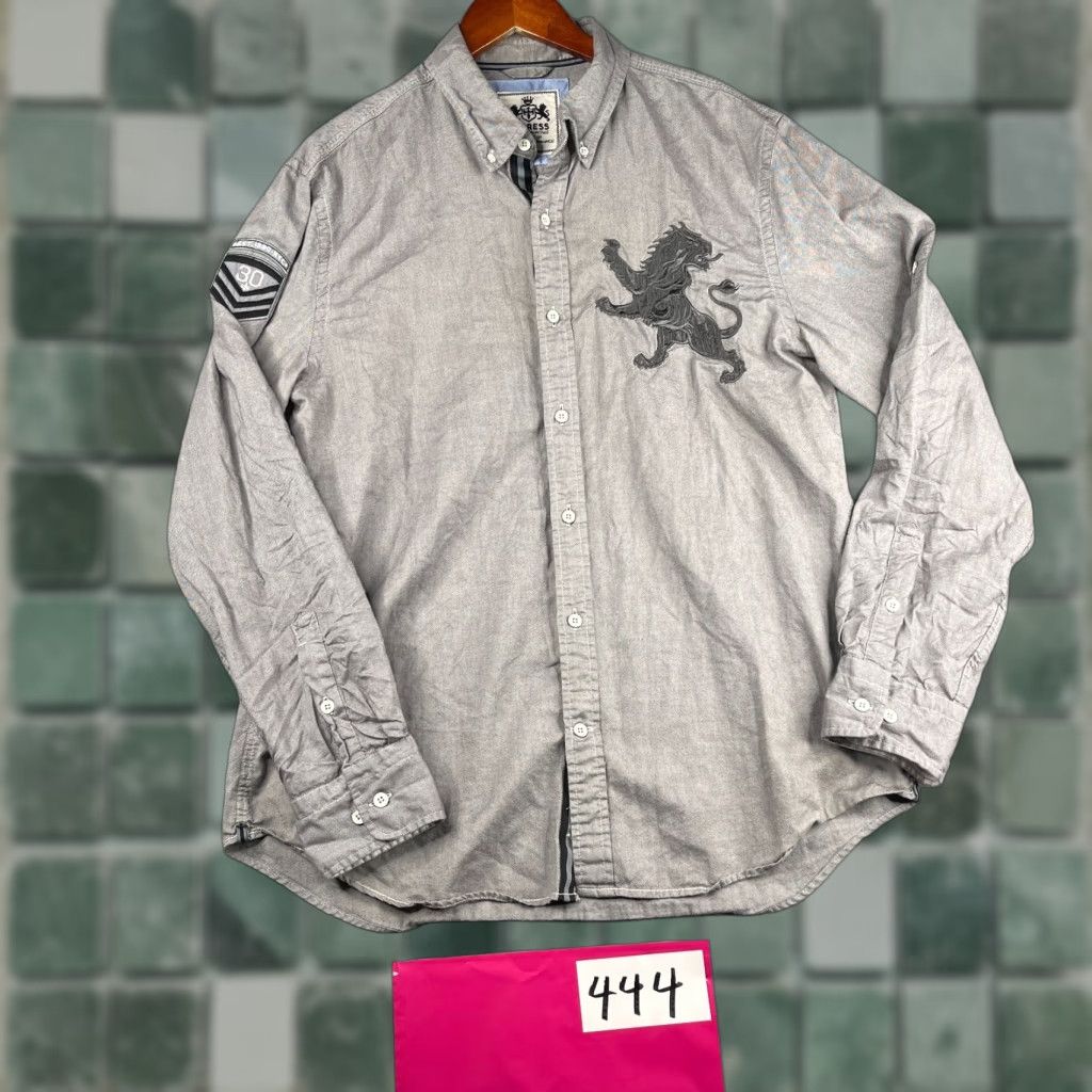 Express Express Shirt L Gray Embroidered Griffin Logo Roll Tab Button-Up Long Sleeve / Express Long Sleeve Button Up Shirt L Gray Embroidered Griffin Logo Size US L / EU 52-54 / 3 - 1 Thumbnail