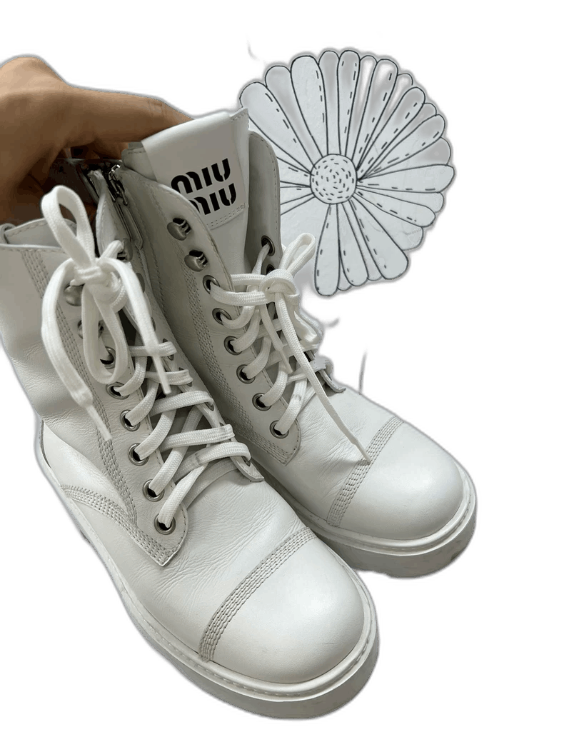 Miu Miu Logo Martin Boots Size 37