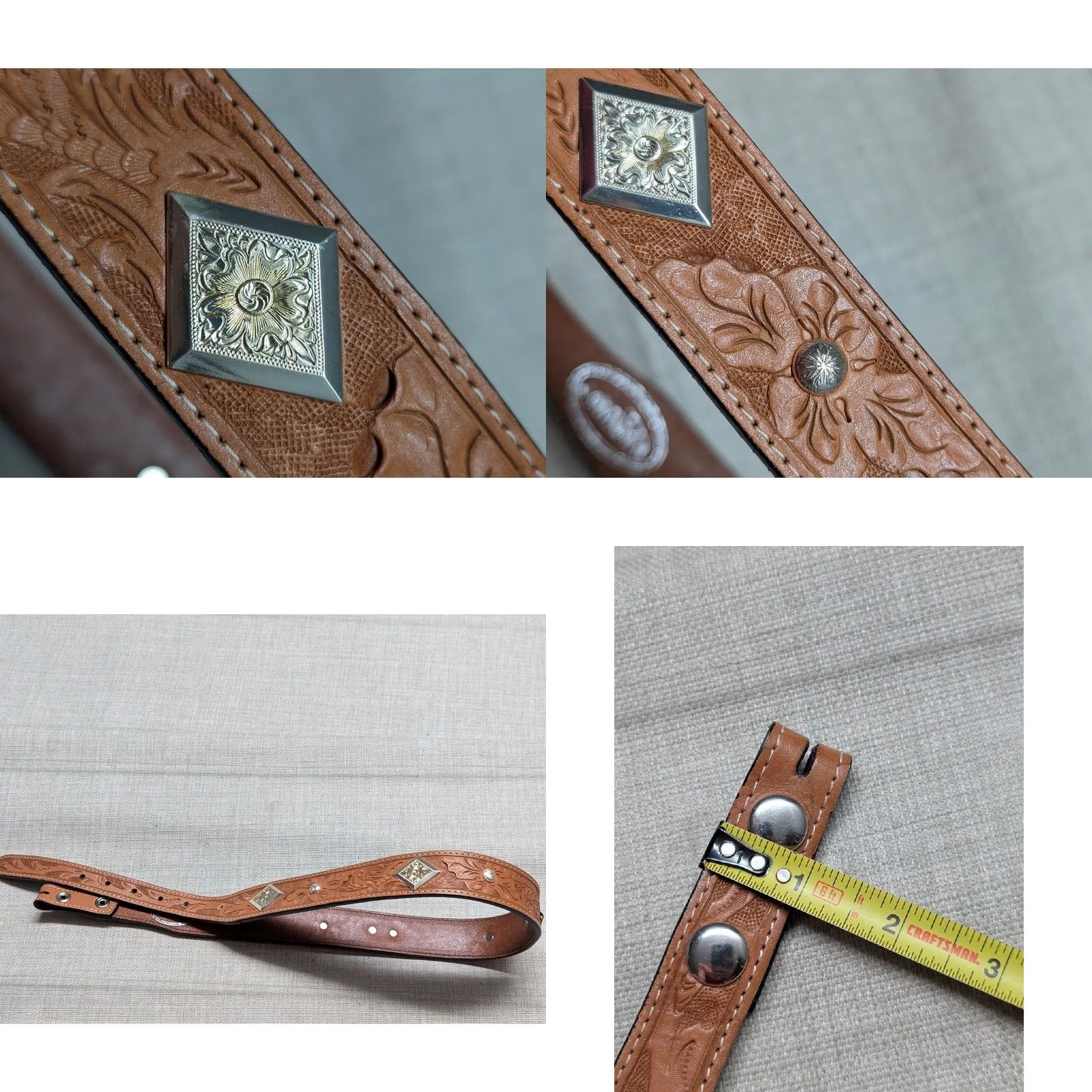Vintage VINTAGE Montana Silversmiths belt Concho Leather Western Belt Men 34 Brown Floral Rodeo Size 34 - 8 Thumbnail