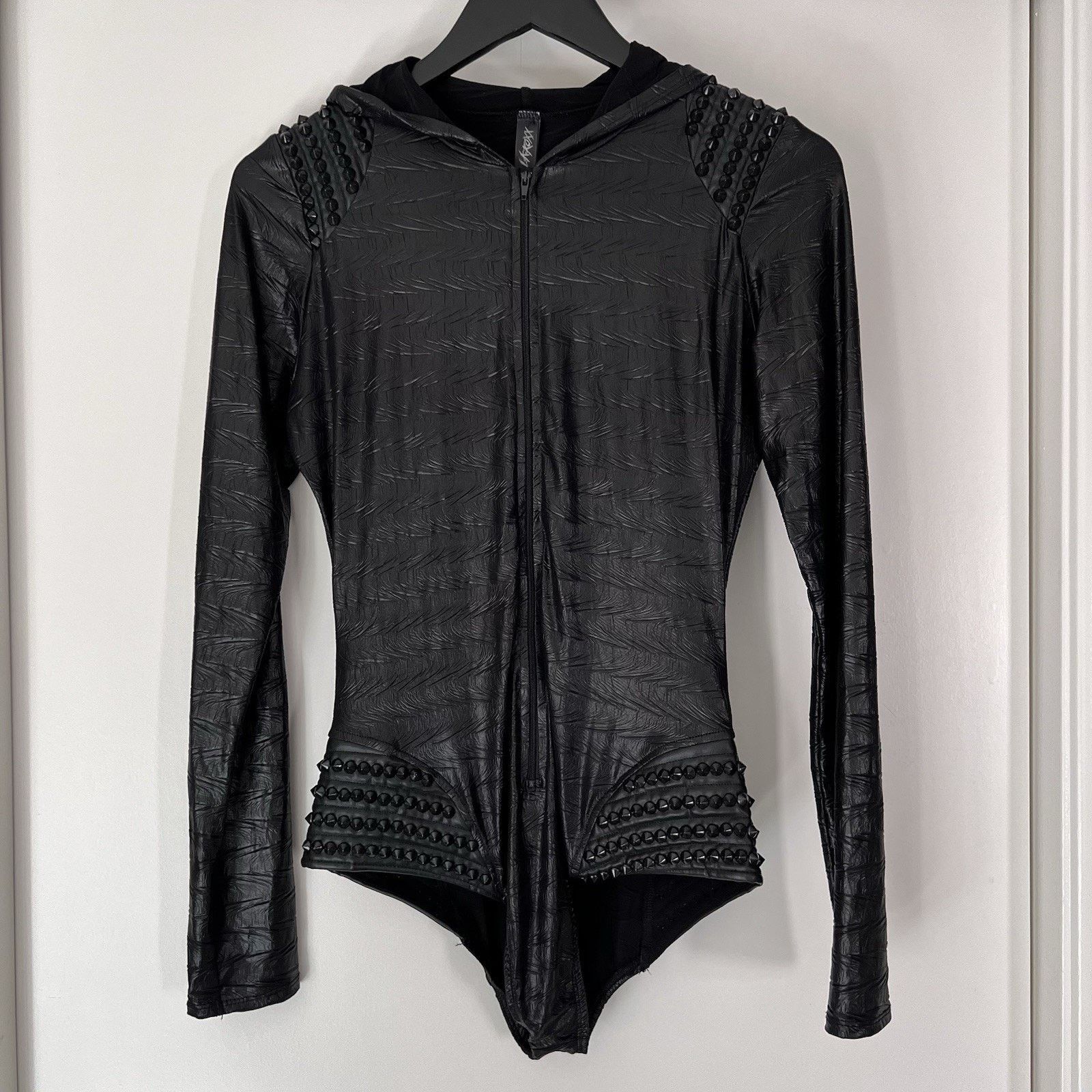 L.A. Roxx L.A. Roxx S/M Bodysuit Faux Leather Spike Studs Zip Up Hood Size S / US 4 / IT 40 - 1 Thumbnail