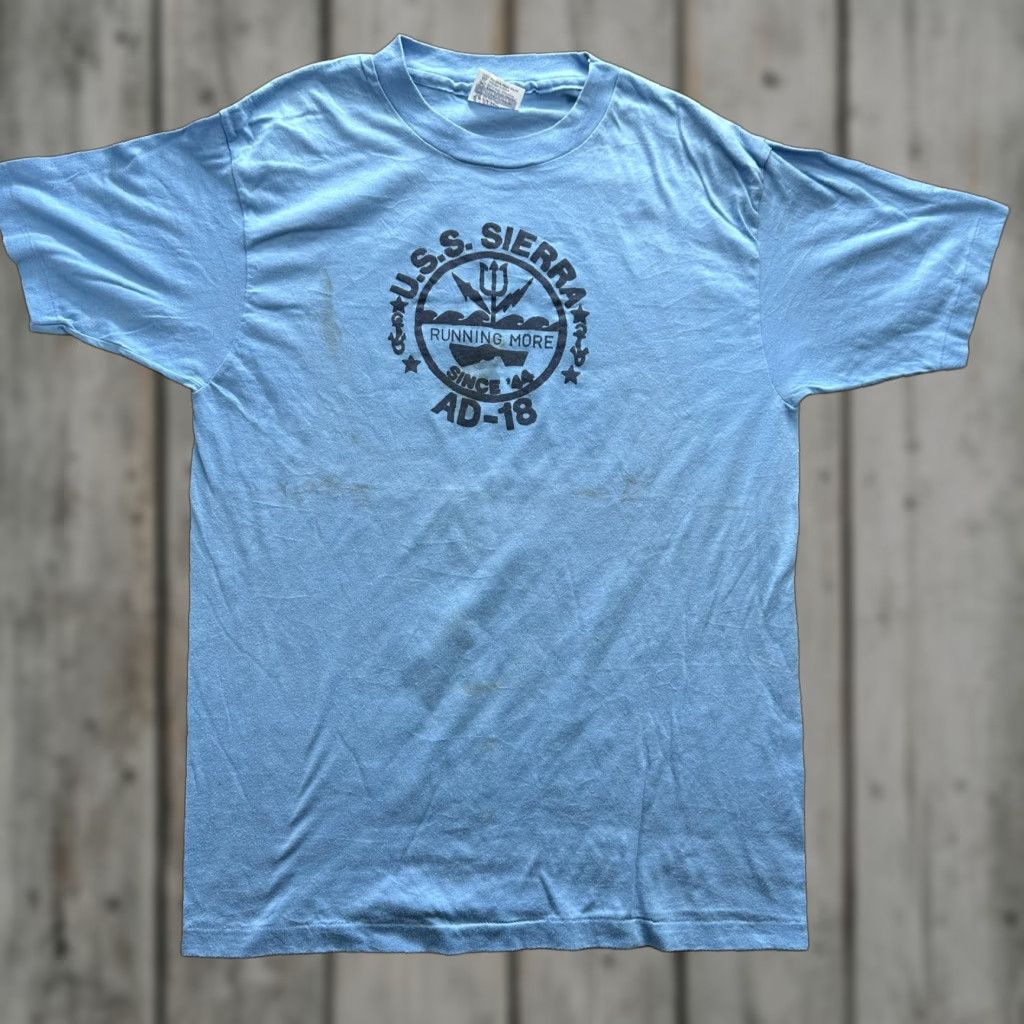 Hanes VINTAGE Hanes Fifty-Fifty USS Sierra Shirt Mens Large Blue Graphic 80s Navy Ship Crew Neck Short Sleeve Size US L / EU 52-54 / 3 - 1 Thumbnail