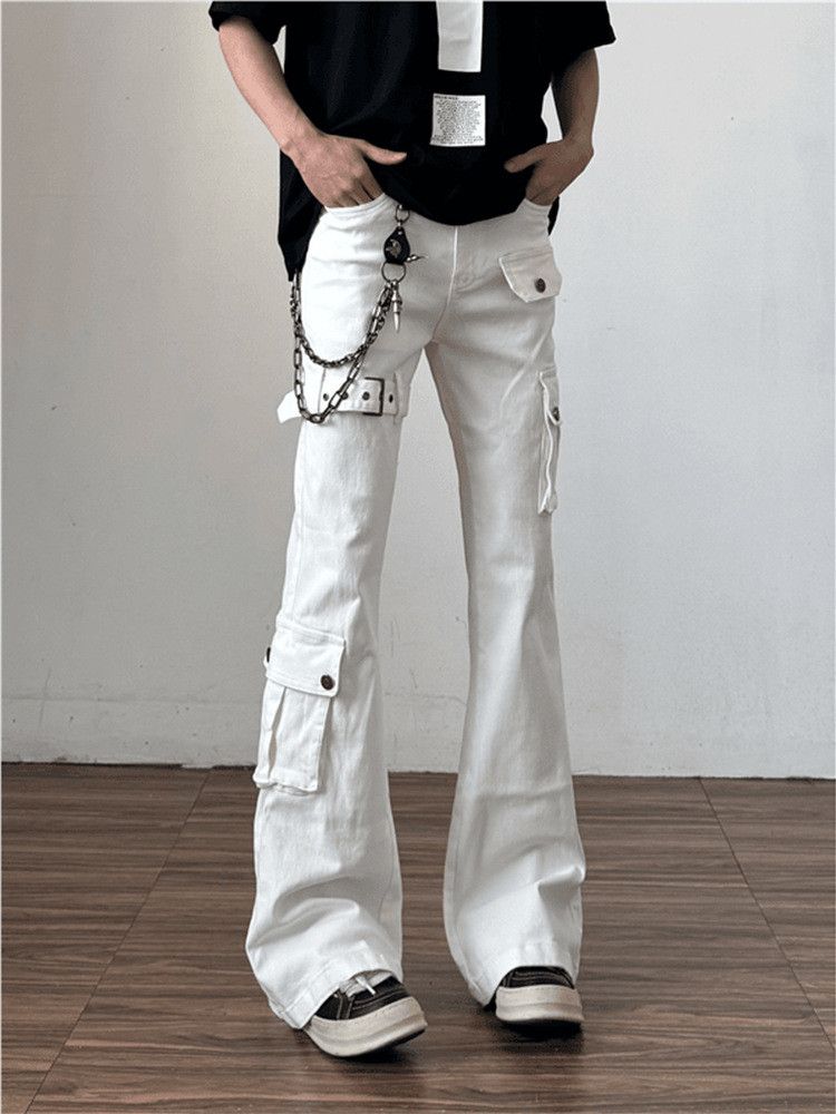 Japanese Brand White men's American straight flared cargo jeans Size US 32 / EU 48 - 3 Thumbnail