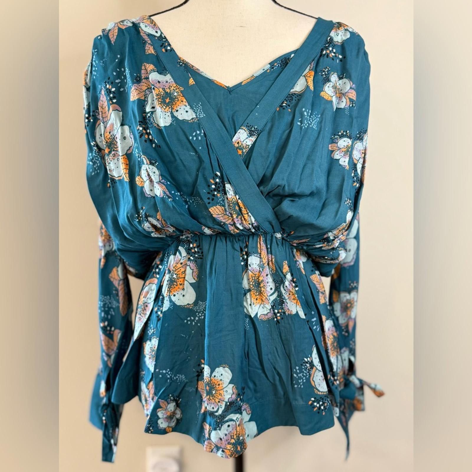 Other Free People teal floral boho top dolman long sleeve SZ XS Size XS / US 0-2 / IT 36-38 - 1 Thumbnail