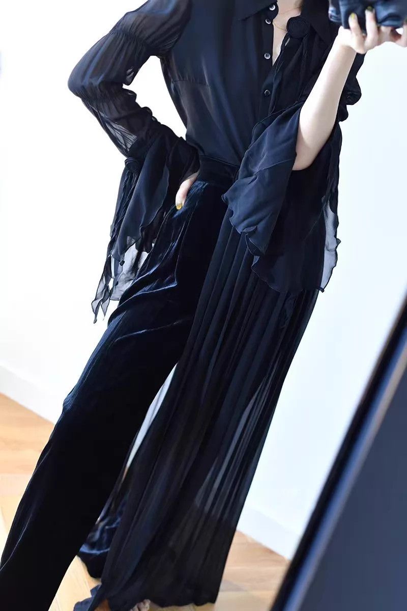Other Vieuxnew Pleated Sash Silk Velvet Straight Pants Size 26" / US 2 / IT 38 - 7 Thumbnail