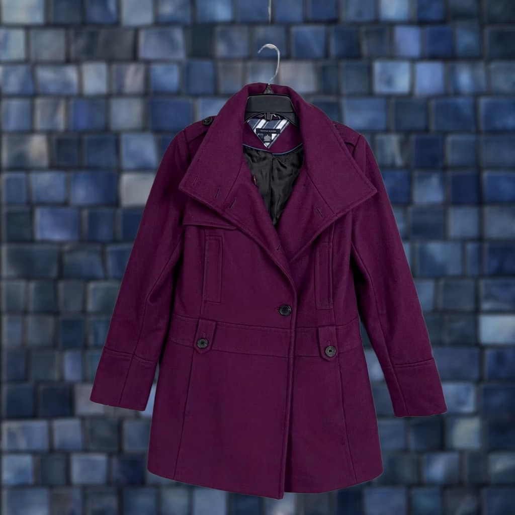 Tommy Hilfiger Tommy Hilfiger Coat Womens 6 Purple Wool Pea Mid Length Button Front Winter Mens? Size M / US 6-8 / IT 42-44 - 1 Thumbnail