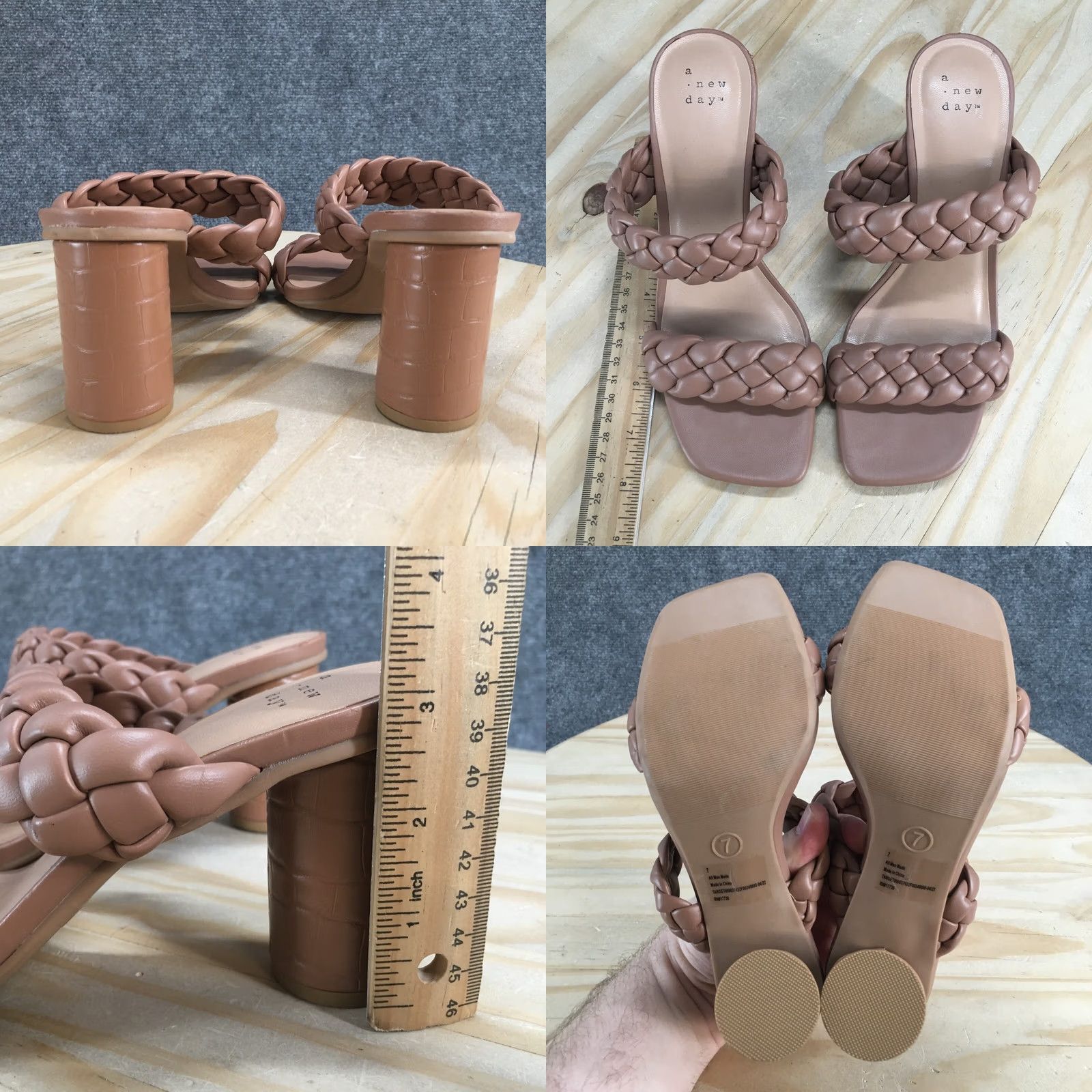Vintage A New Day Heels Womens 7 Slip On Beige Basil Braided Faux Leather Casual Block Heel Slide On Shoes Womens 7 Beige Block Heel Size US 7 / IT 37 - 8 Thumbnail