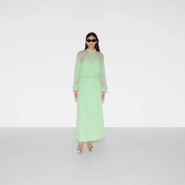 Gucci o1B3y1r0426 Silk Chiffon Creponne Skirt in Green Size 32" / US 10 / IT 46 - 2 Thumbnail