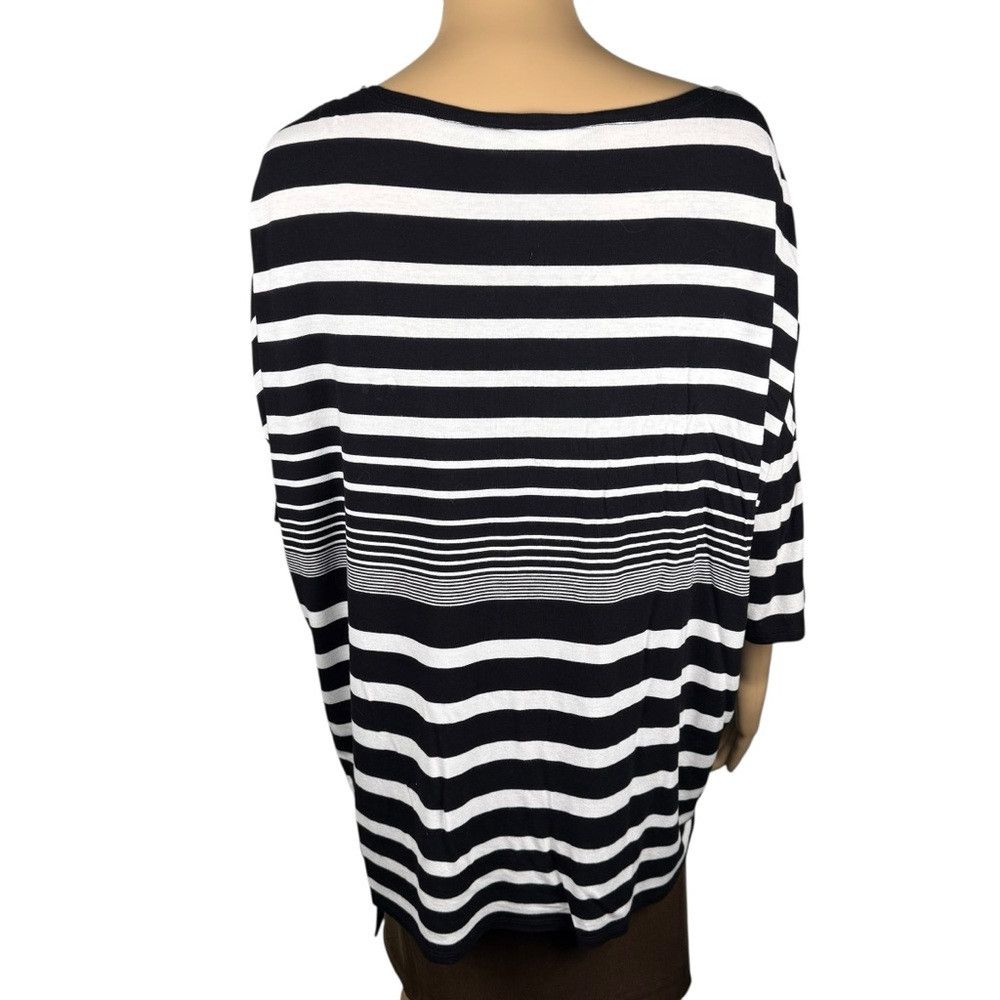 Chicos Chico's Striped Asymmetrical Hem 3/4 Sleeve Rayon Top Size Size L / US 10 / IT 46 - 4 Thumbnail