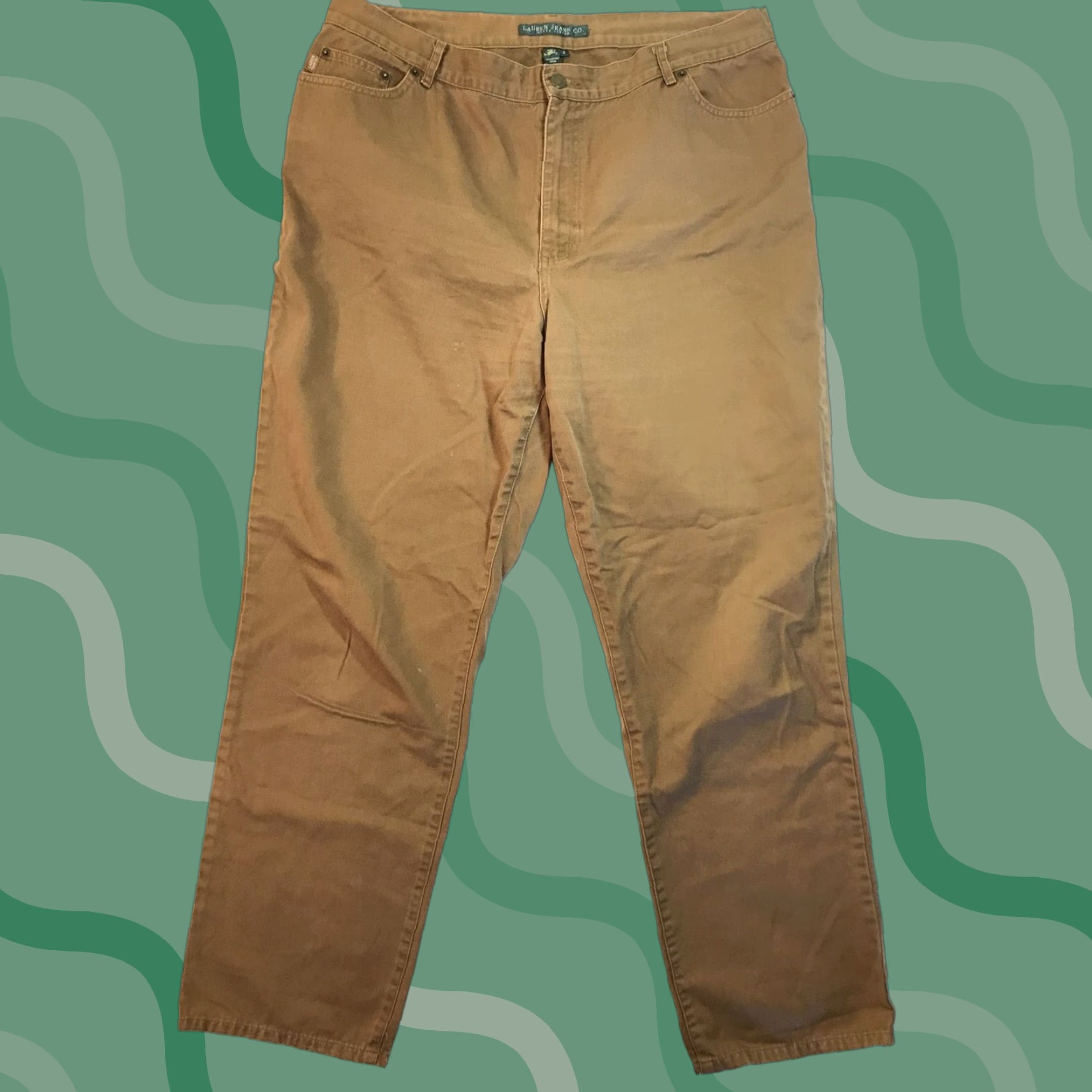 Ralph Lauren VINTAGE Ralph Lauren Jeans Chino Pants Women's Straight Leg 16 Khaki Brown Twill RRL Logo 32" Inseam - Casual Workwear Climate: Classic Designer Women Size 34" / US 12 / IT 48 - 1 Thumbnail