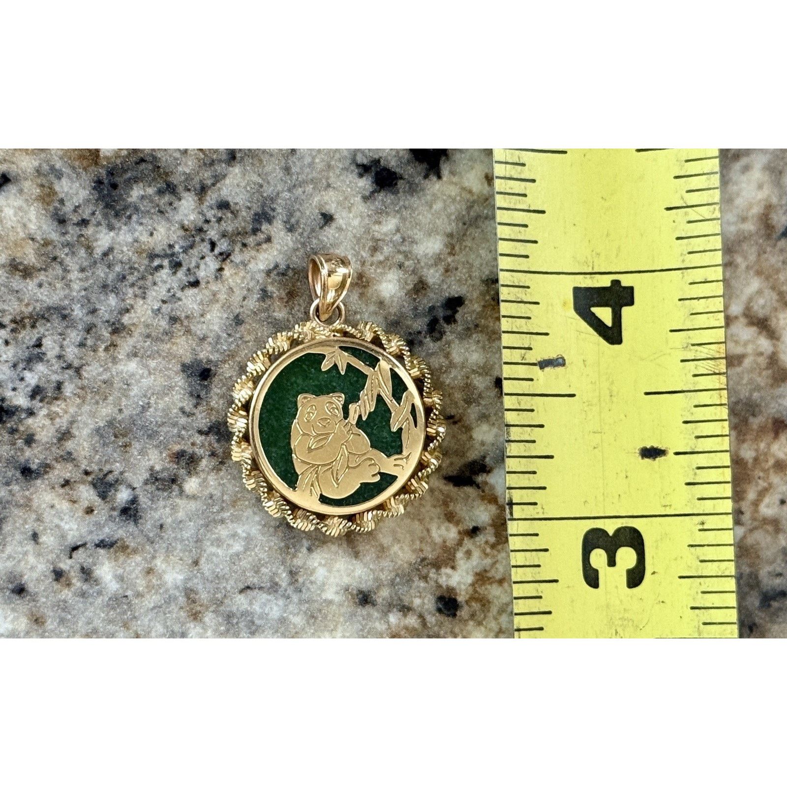 Other Yellow Gold Green Jade Panda Eating Leaves, Circle Pendant Size ONE SIZE - 2 Thumbnail