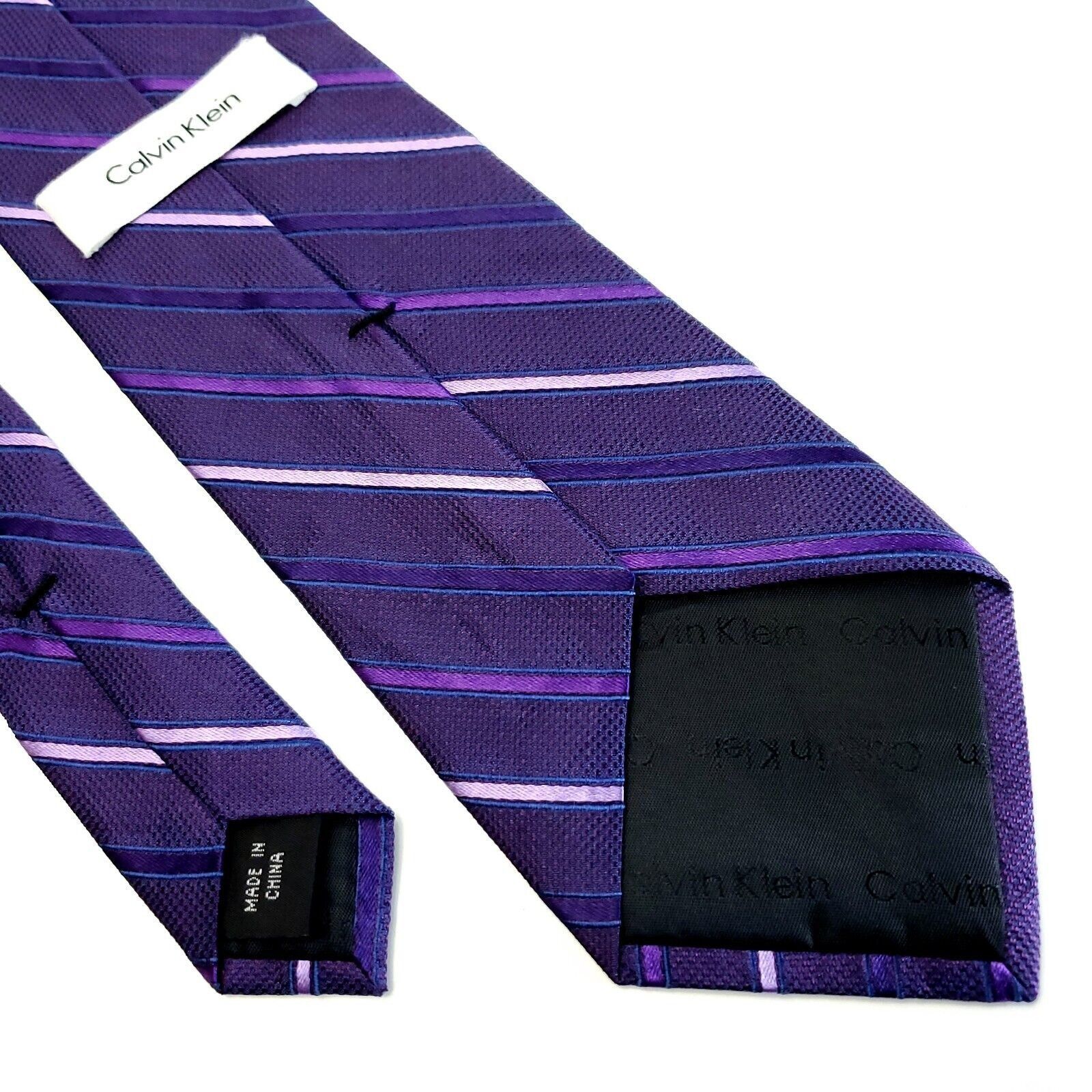 Calvin Klein Calvin Klein Woven Purple Striped Silk Tie Size ONE SIZE - 5 Thumbnail