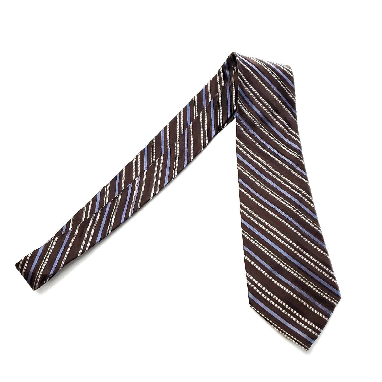 DKNY DKNY Brown Striped Woven Silk Tie Size ONE SIZE - 6 Thumbnail