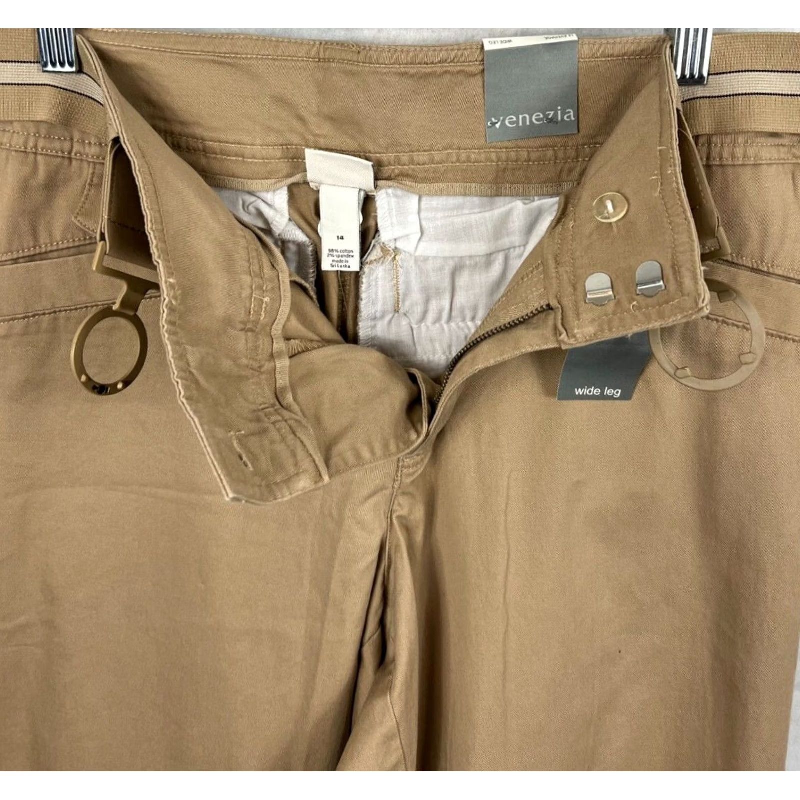 Vintage Lane Bryant Pants Women 14 Average Plus Wide Leg Flare Tan Belt Pocket 34x32 New Size 36" / US 14 / IT 50 - 4 Thumbnail