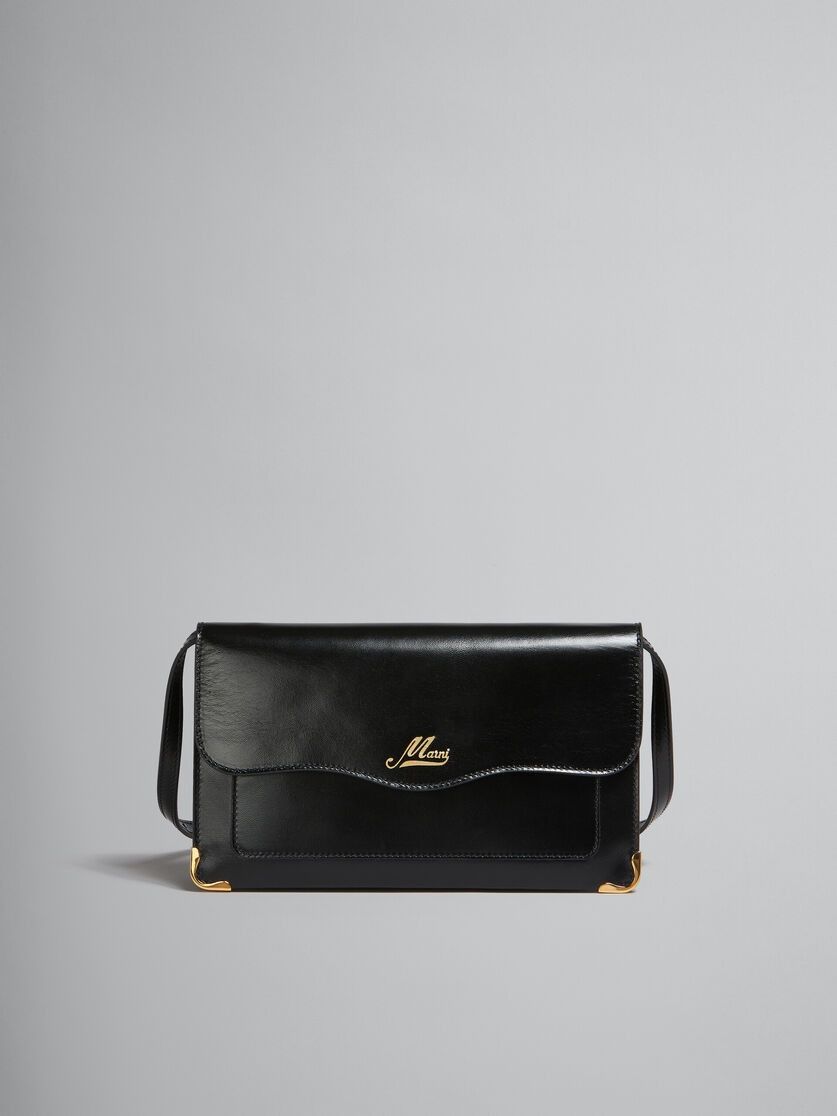 Marni o1f1d3z0525 Size: OS / Leather Pouch With Wavy Flap in Black Size ONE SIZE - 1 Thumbnail