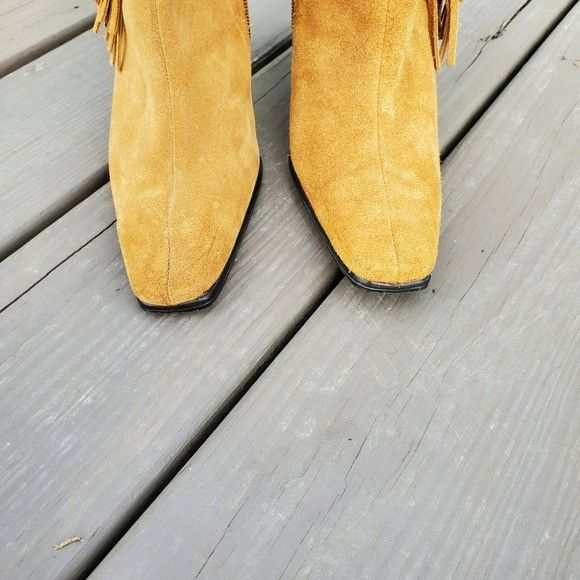 Vintage Vintage 90s y2k Camel Tan Suede Leather Fringe Western Cowgi Size US 8 / IT 38 - 4 Thumbnail