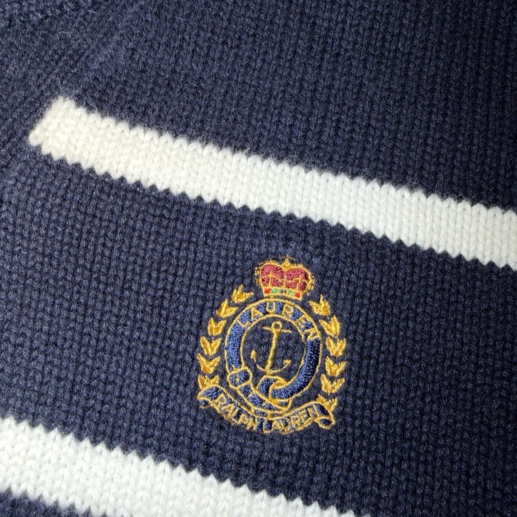 Ralph Lauren VINTAGE Lauren Ralph Lauren Mens Blue White Striped Shawl Neck Sweater XL Crest Logo Size US XL / EU 56 / 4 - 2 Thumbnail