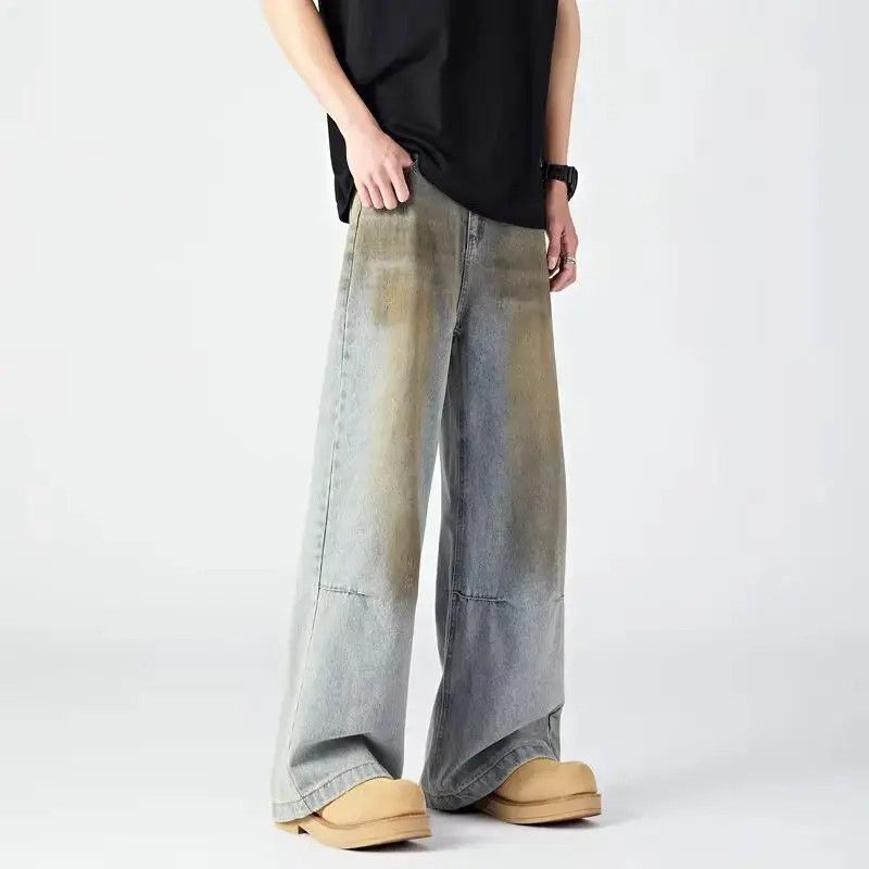 Japanese Brand Retro loose wide leg dirty dyed jeans Size US 32 / EU 48 - 4 Thumbnail