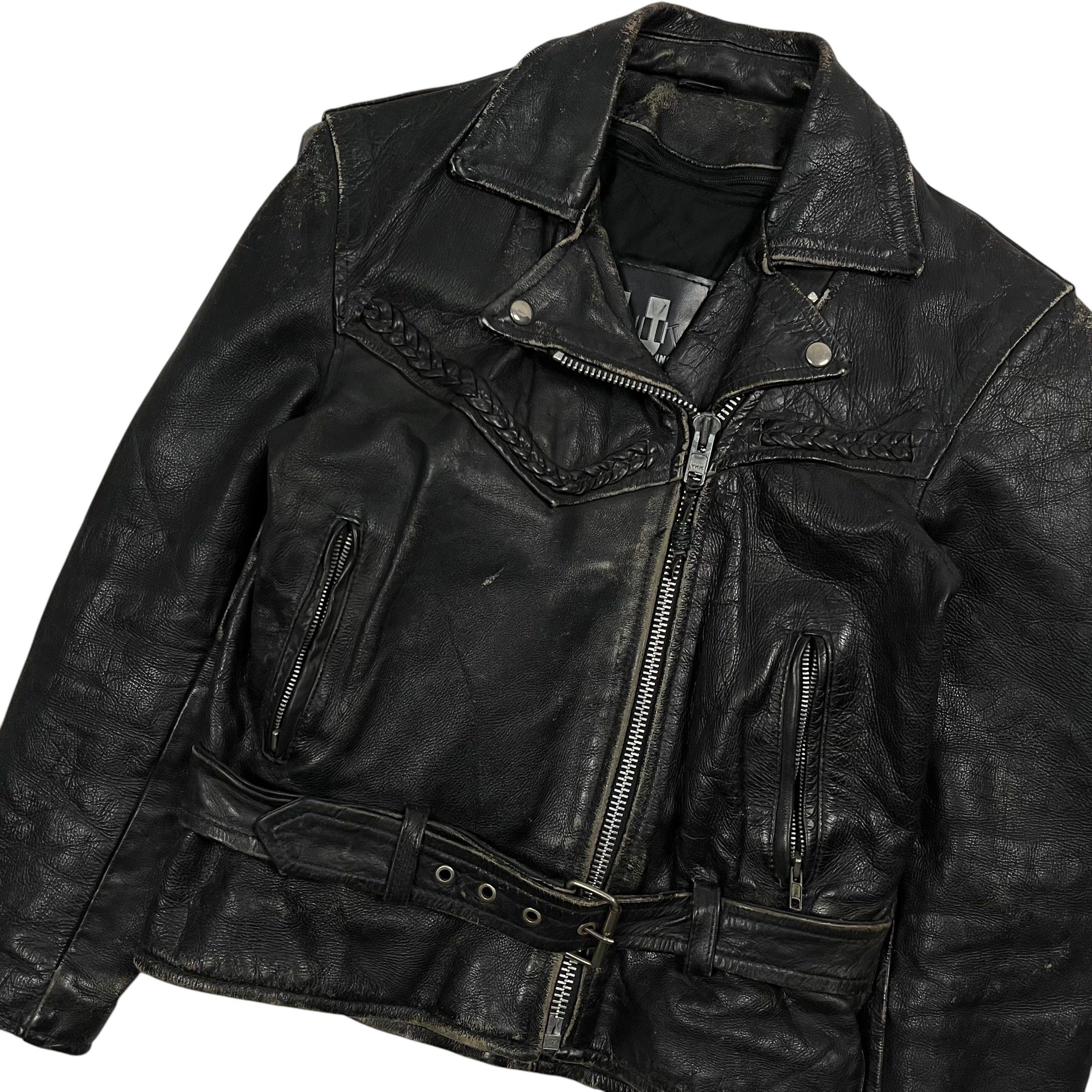 Vintage Cropped Leather Belted Bike Jacket - Size S Size US S / EU 44-46 / 1 - 2 Thumbnail
