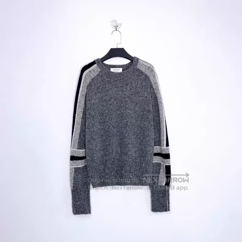 Thom Browne Thom Browne Dark Grey Ribbed Striped Back Color Block Knit Size US L / EU 52-54 / 3 - 1 Thumbnail