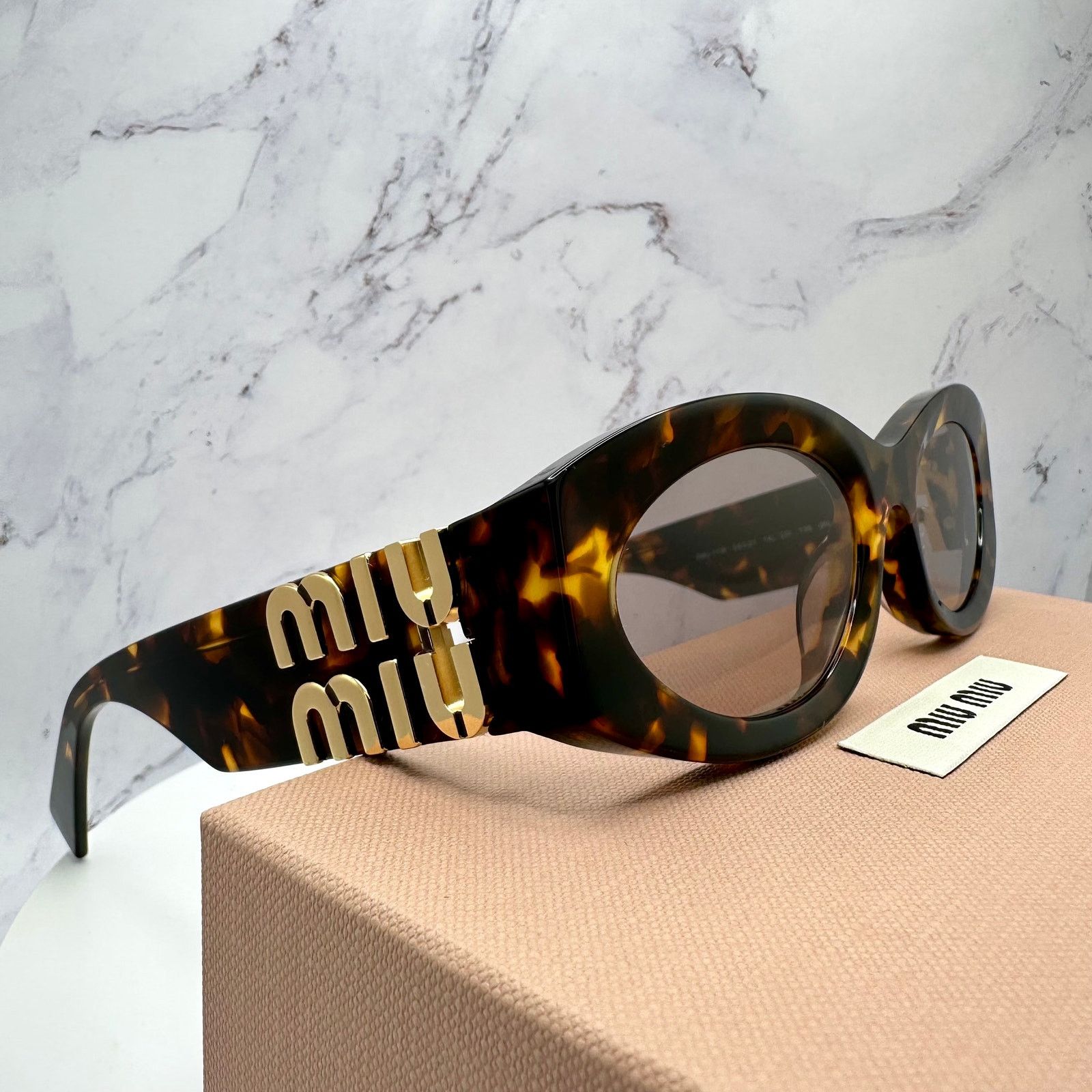 Miu Miu New MIU MIU Sunglasses Brown Tortoise Shell Oval Gold Logo Size ONE SIZE - 1 Thumbnail