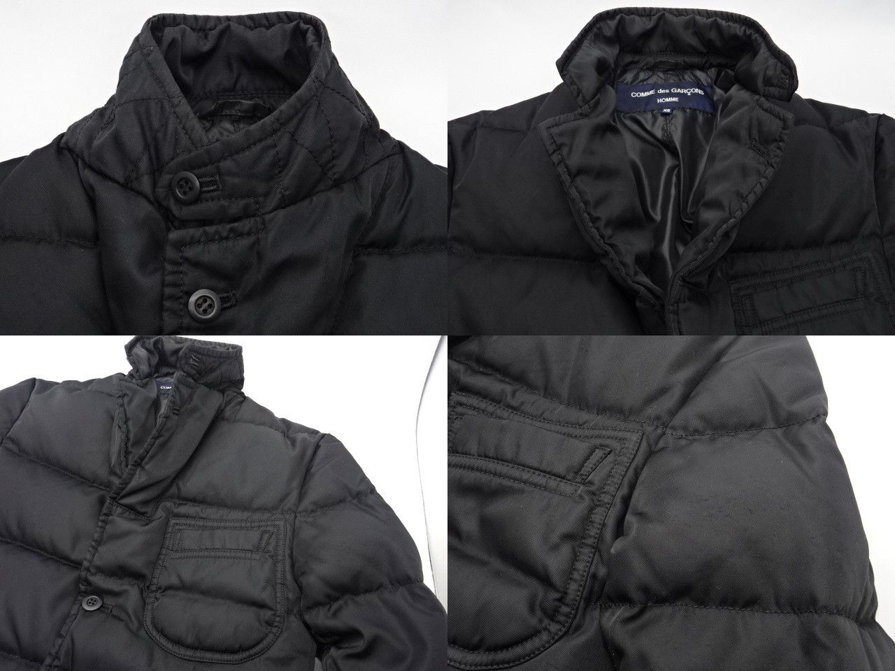 Down Jacket Blouson Quilted Button Up Nylon Plain Black