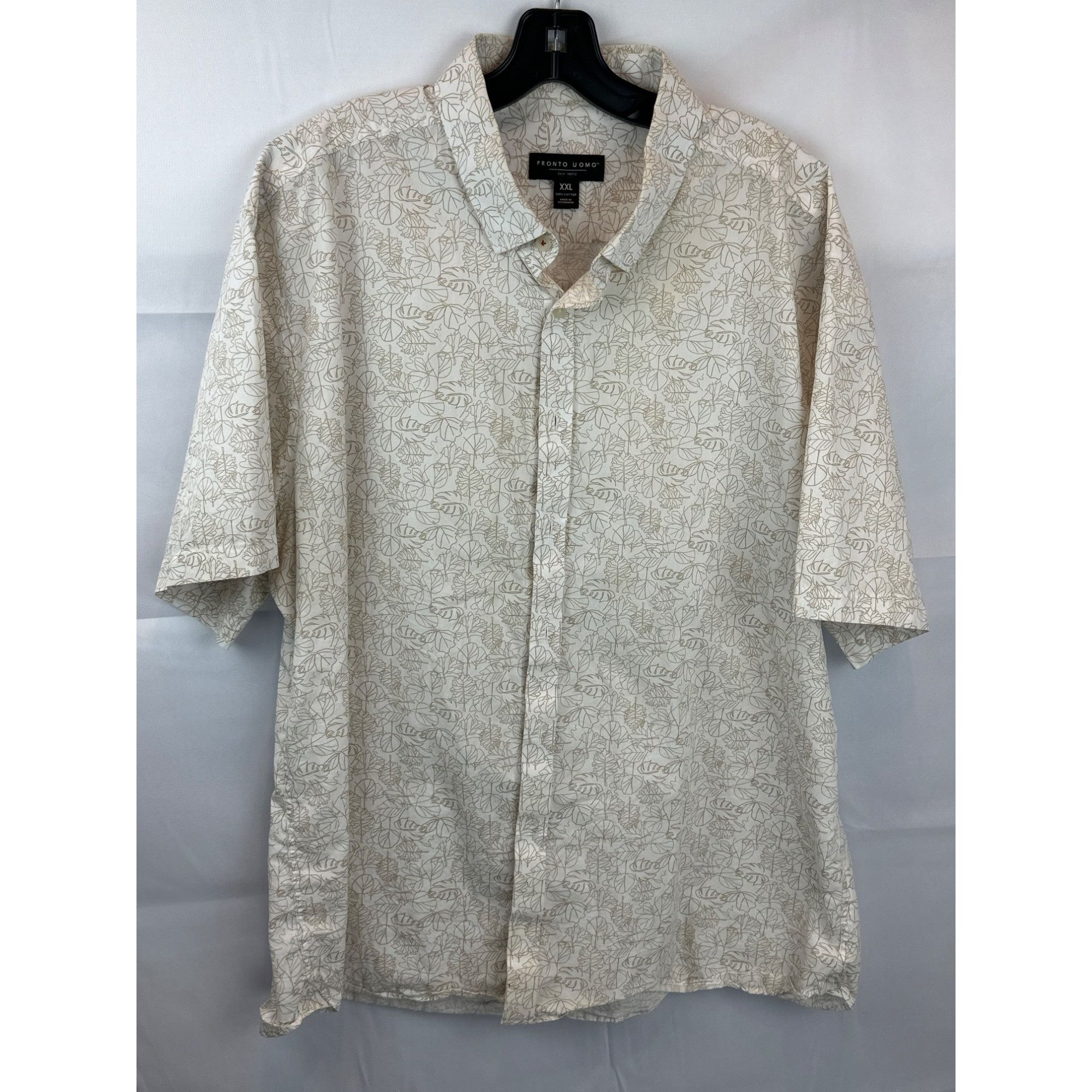 Pronto Uomo Pronto Uomo Mens XXL Beige Leaf Print Short-Sleeve Button-Up Size US XXL / EU 58 / 5 - 1 Thumbnail