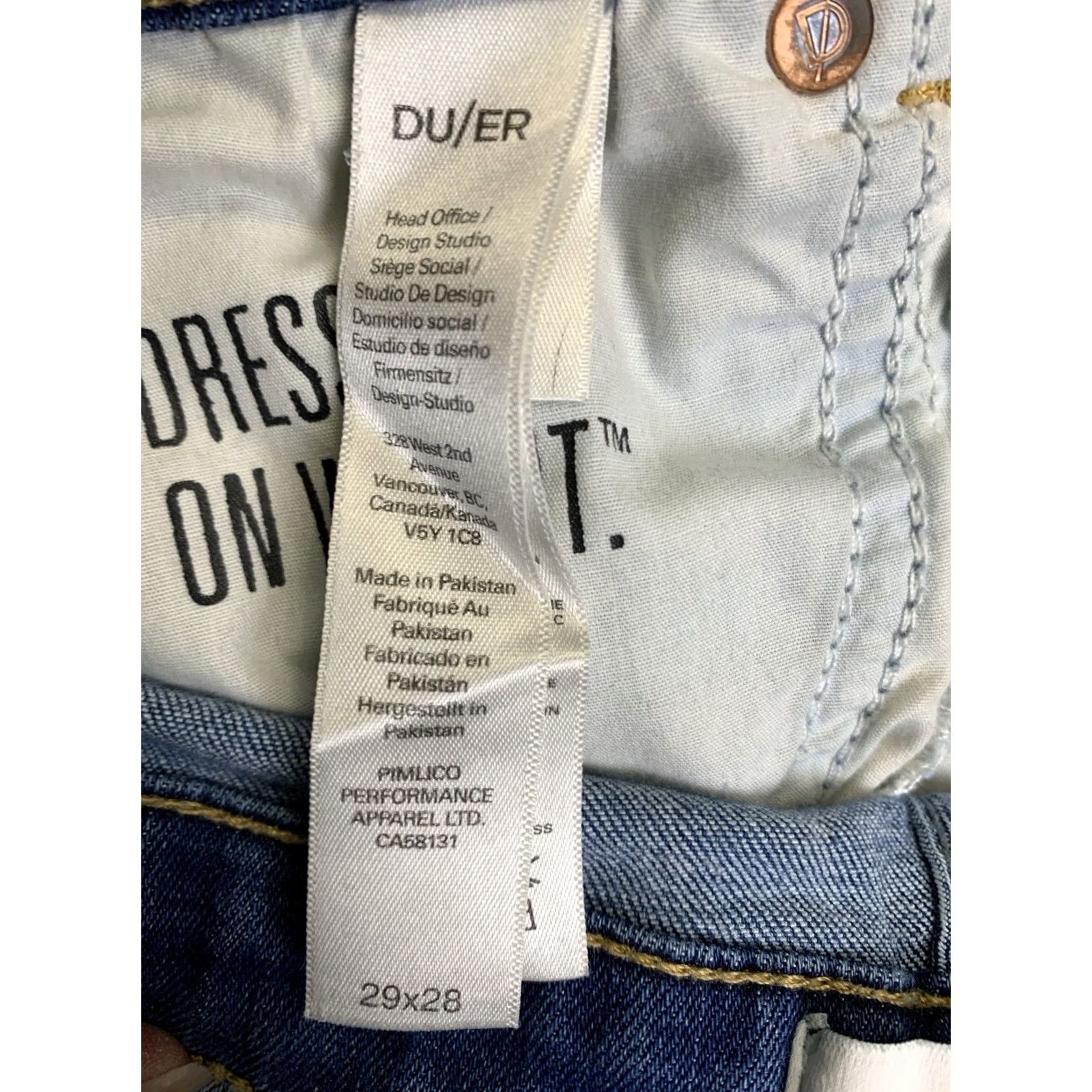 DUER DUER Jeans Mens 29x28 Blue Performance Denim Y2K Dark Wash Regular Fit 5-Pocket Button Zip Size US 29 - 4 Thumbnail
