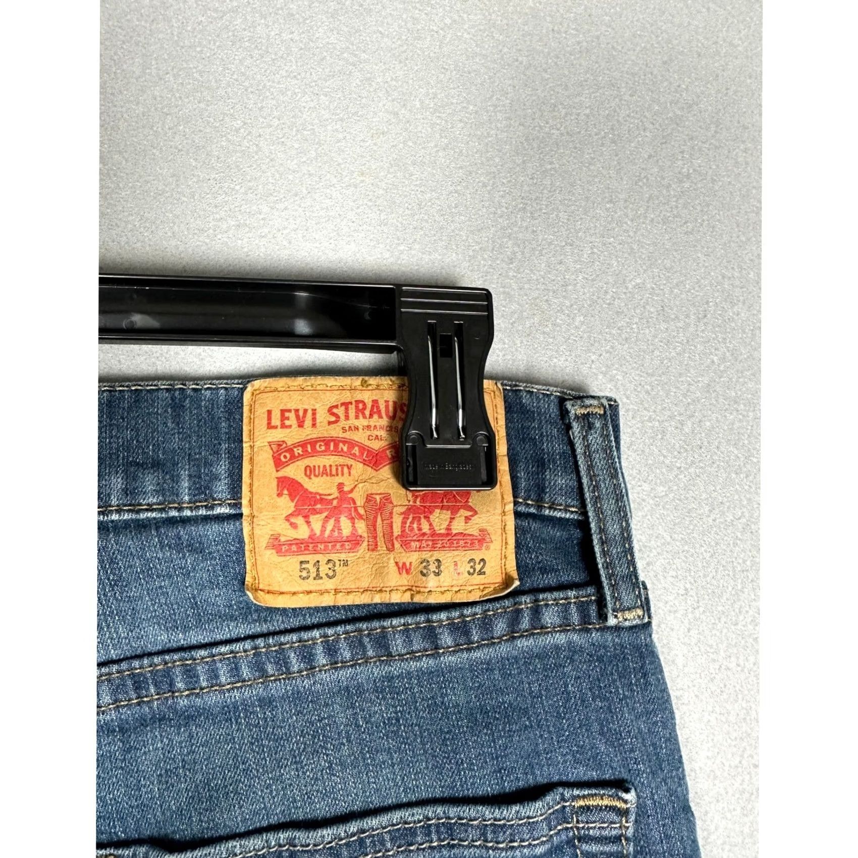 Levi's Levis 513 Slim Straight Jeans Mens 33x32 Medium Wash Blue Raw Hem Split Hem Distressed Pocket Five-Pocket Slip Zip Button Size US 33 - 3 Thumbnail