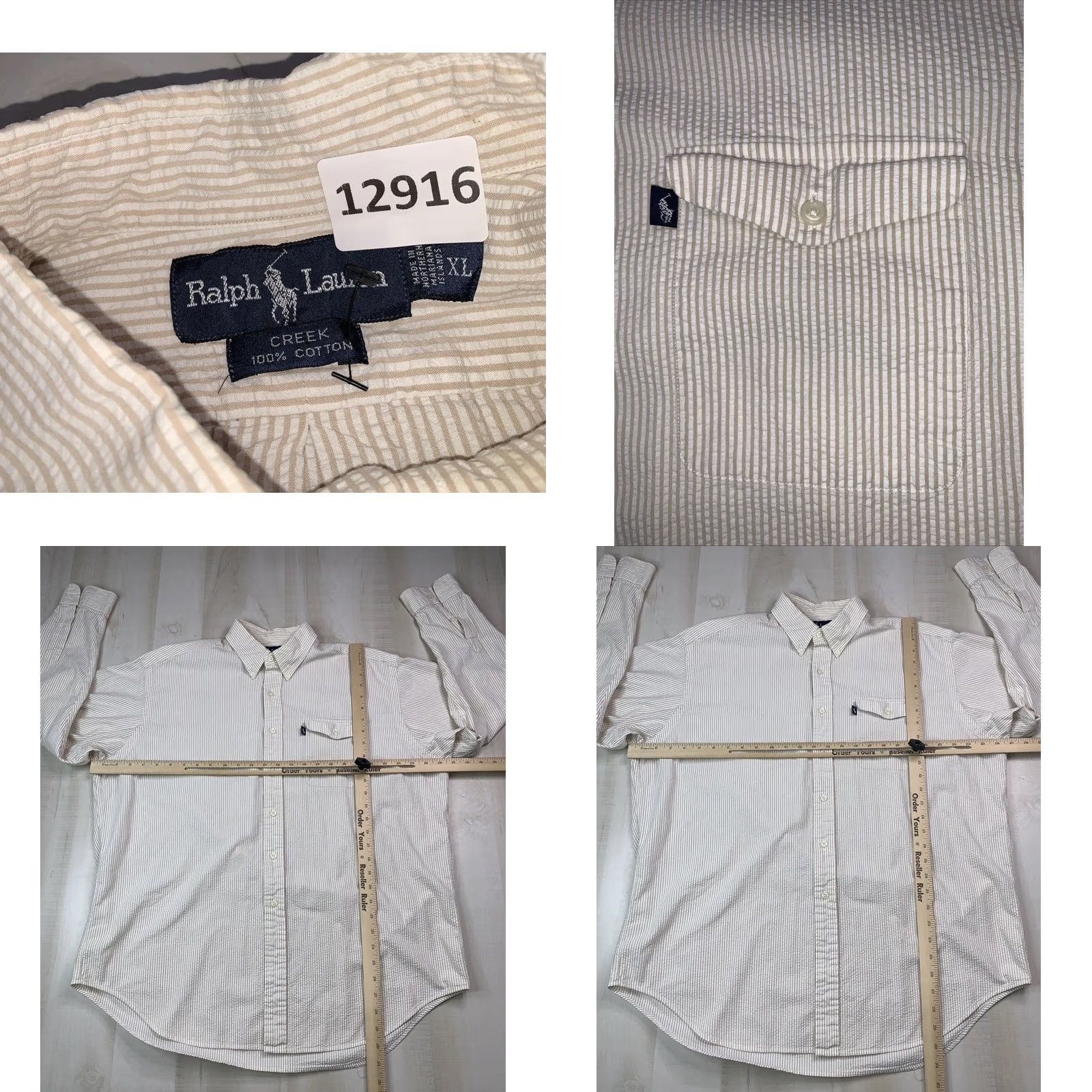 Ralph Lauren VINTAGE Ralph Lauren Creek Button-Down Logo Tag Pocket Front Textured Shirt XL Mens Beige White 90s Button-Up Striped Long Sleeve Cotton Size US XL / EU 56 / 4 - 8 Thumbnail