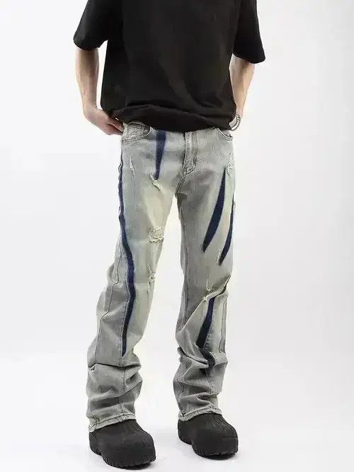 Japanese Brand Retro yellow mud claw mark wide leg jeans Size US 32 / EU 48 - 1 Thumbnail