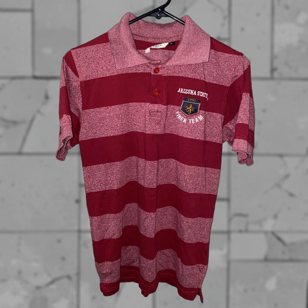 Vintage Fiber Collection Men's Red Striped Golf Polo Shirt Short Sleeve Size L, 18-inch Armpit, Cotton, Button-up Size US L / EU 52-54 / 3 - 1 Thumbnail
