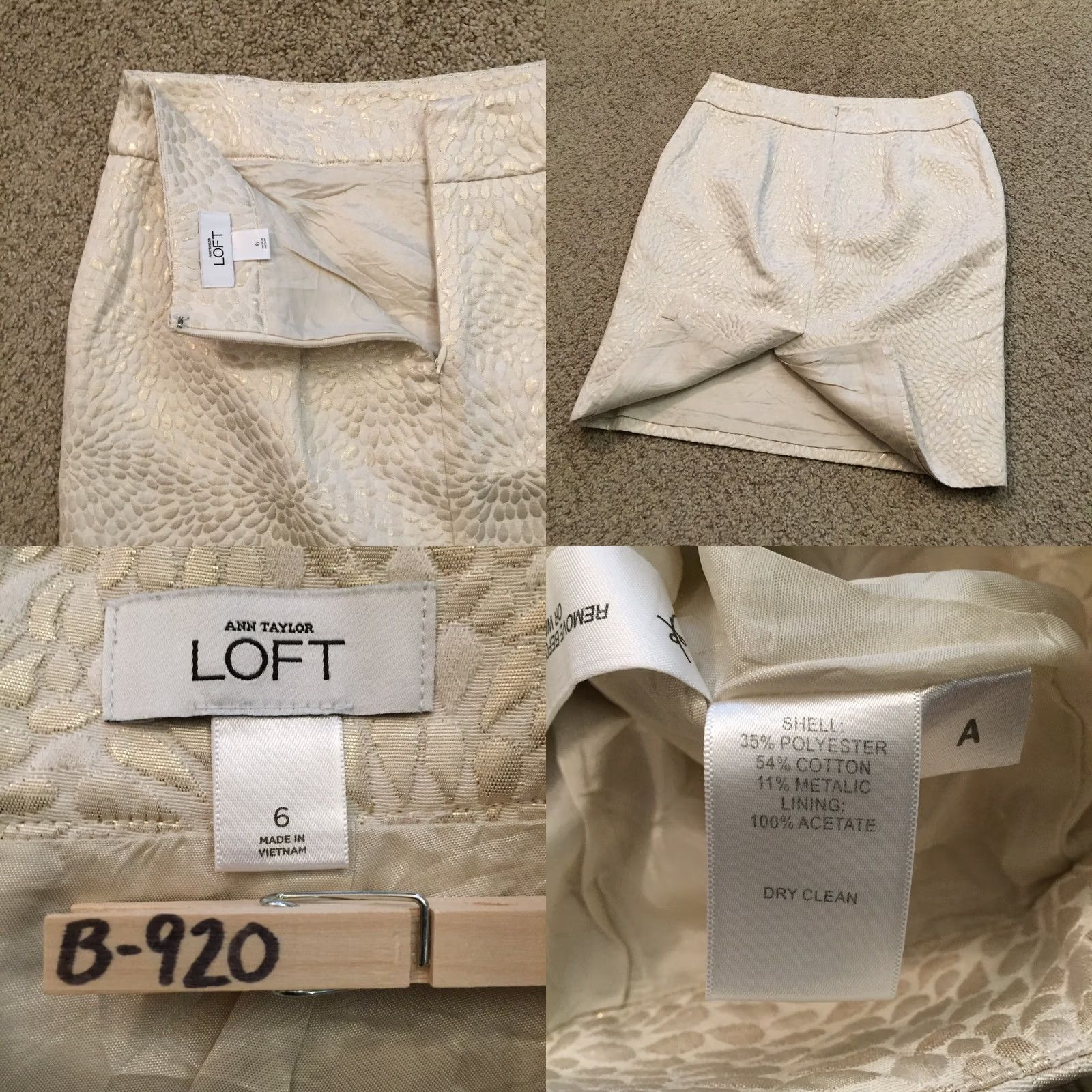 Loft Loft Skirt Size 6 Beige Geometric Knee Length Textured Lined Pencil Size 28" / US 6 / IT 42 - 8 Thumbnail