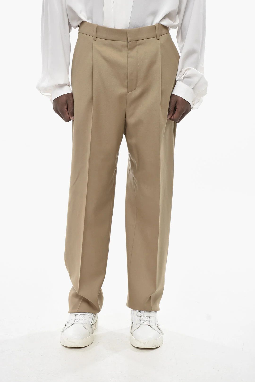 Saint Laurent Paris og1mm0426 Single-Pleat Wool Pant in Beige Size US 34 / EU 50 - 1 Thumbnail
