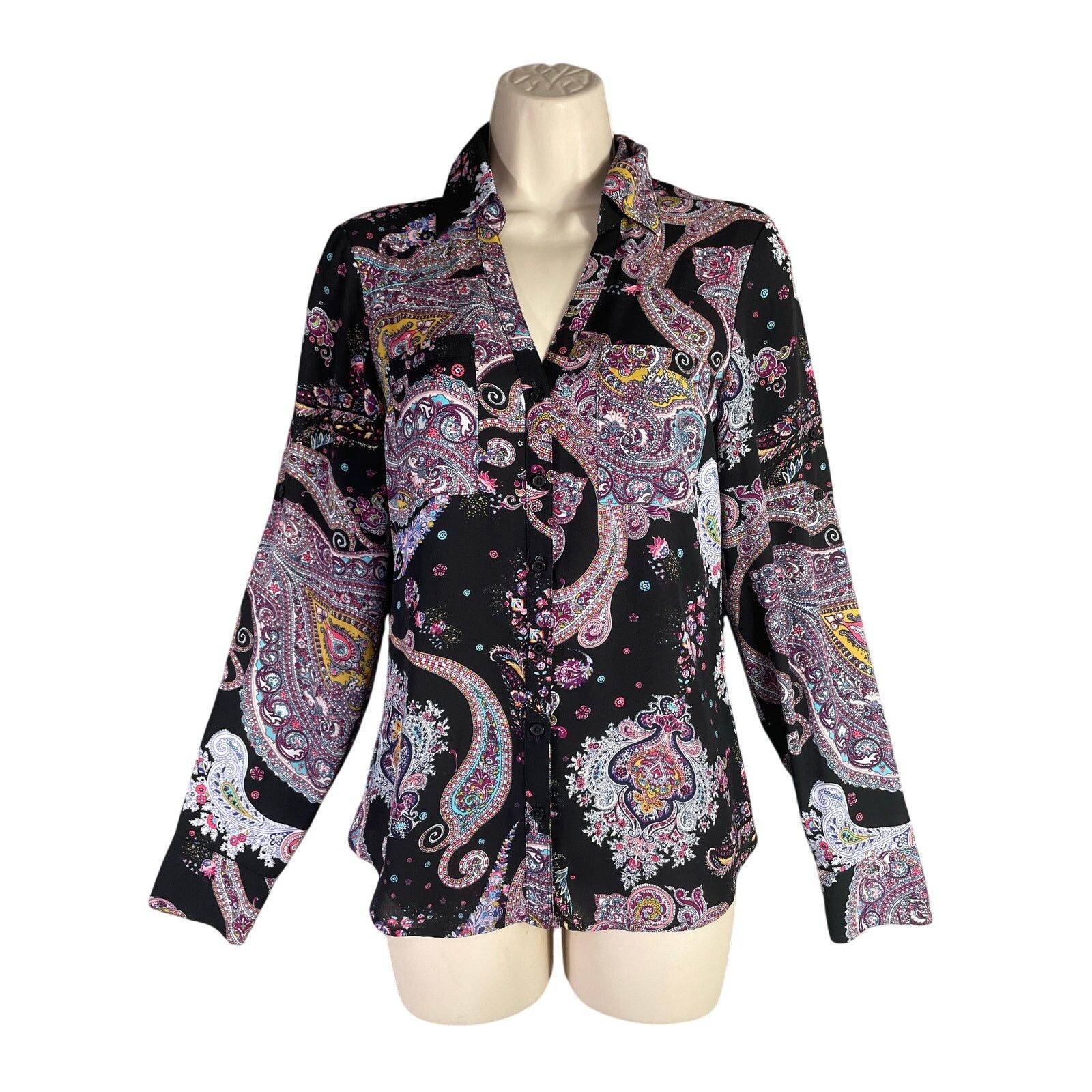 Express Express Women’s Paisley Button Down Shirt XS Boho Blouse Size XS / US 0-2 / IT 36-38 - 1 Thumbnail